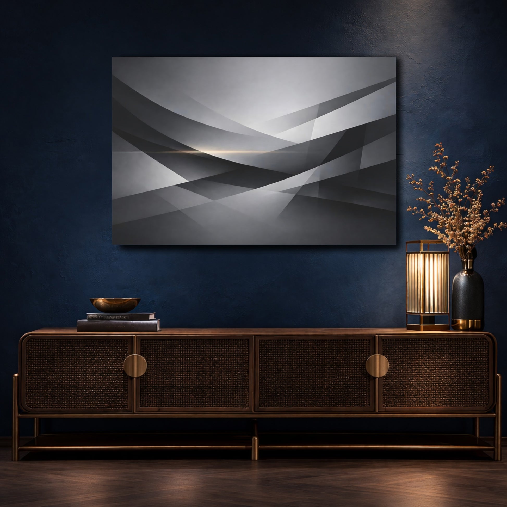 Mockup 4. Abstract Geometric Shapes Gray Geometric shown as stretched canvas wall art