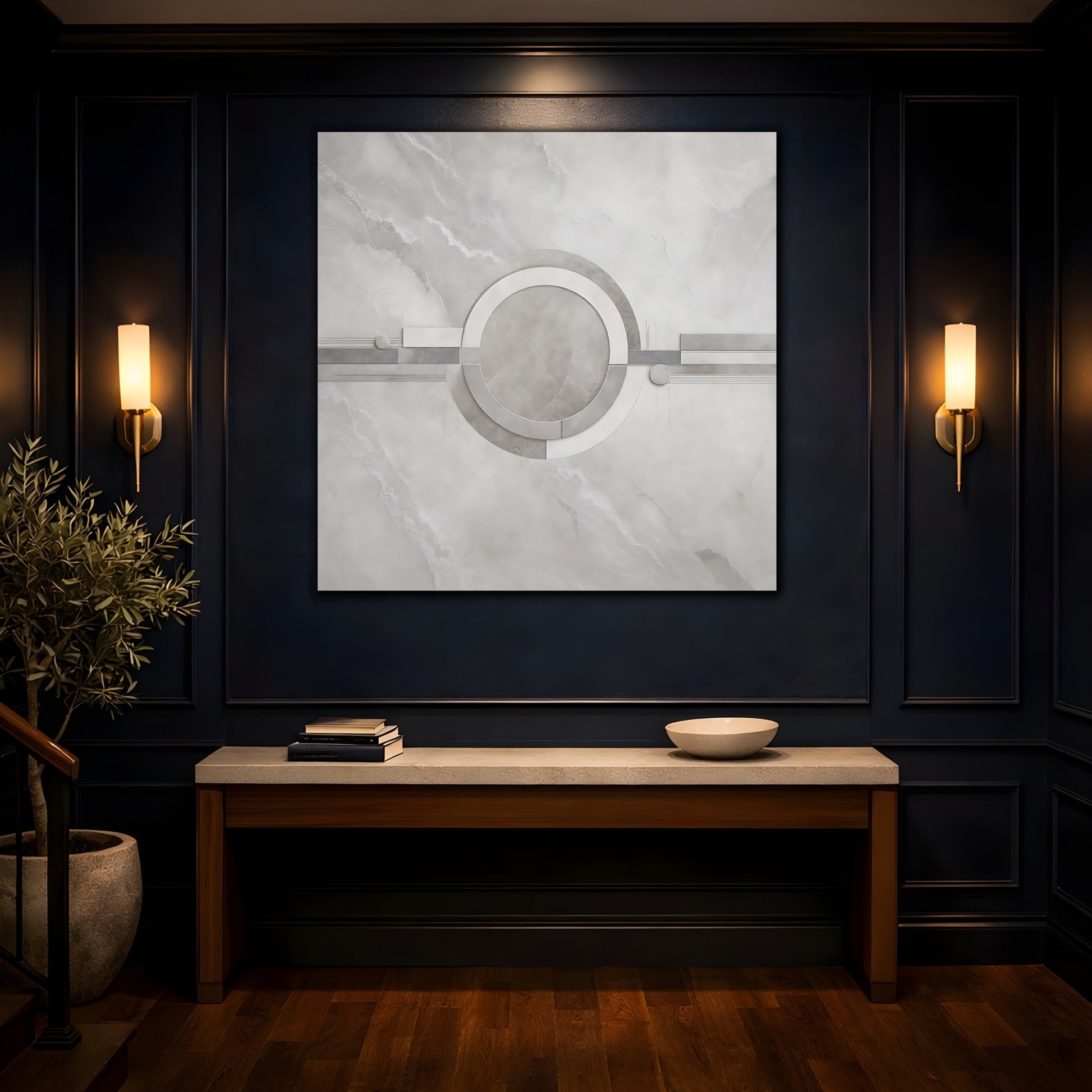 Mockup 4. Abstract Geometric Shapes Gray Geometric shown as stretched canvas wall art