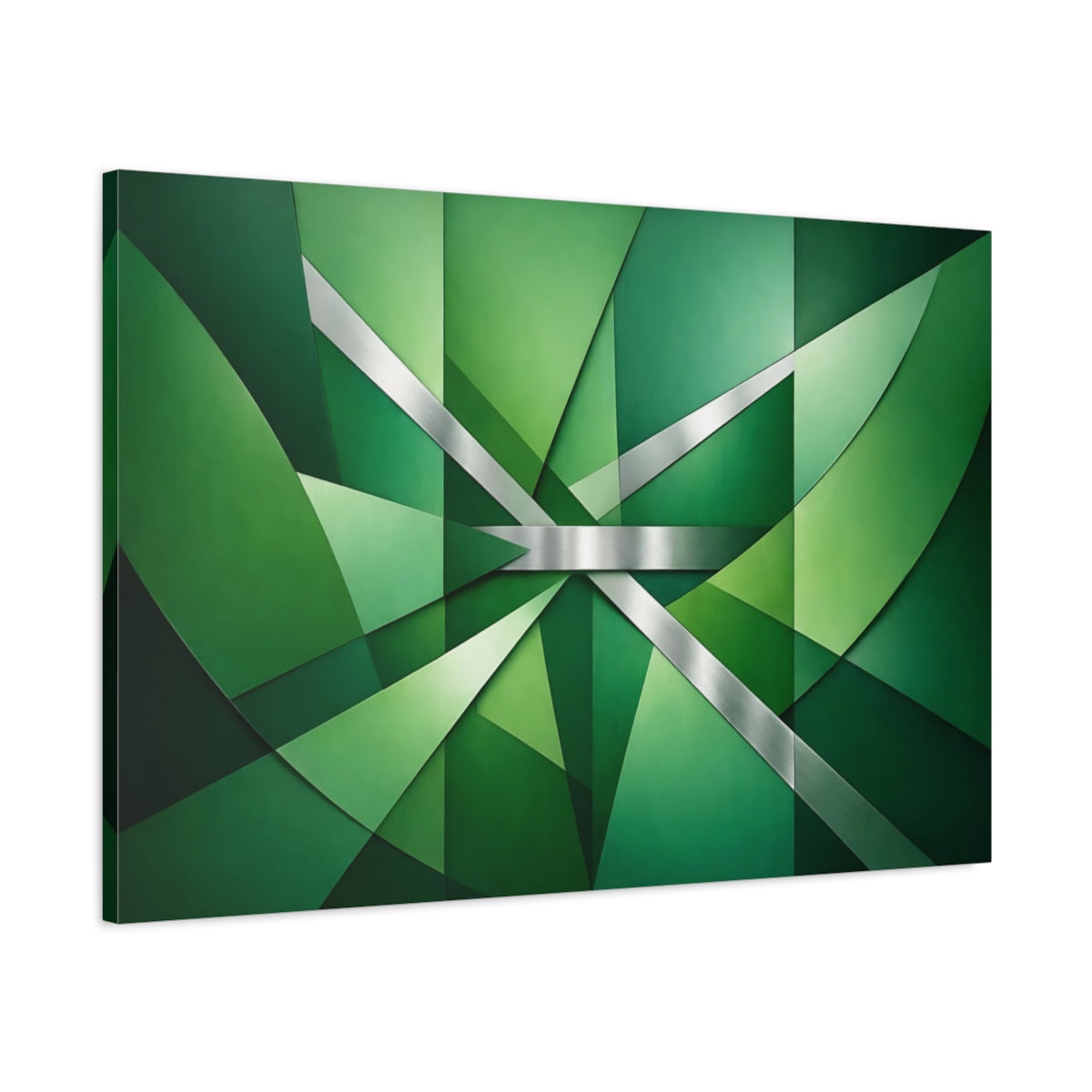 Side Mockup 1. Abstract Geometric Shapes Green Geometric shown as stretched canvas wall art