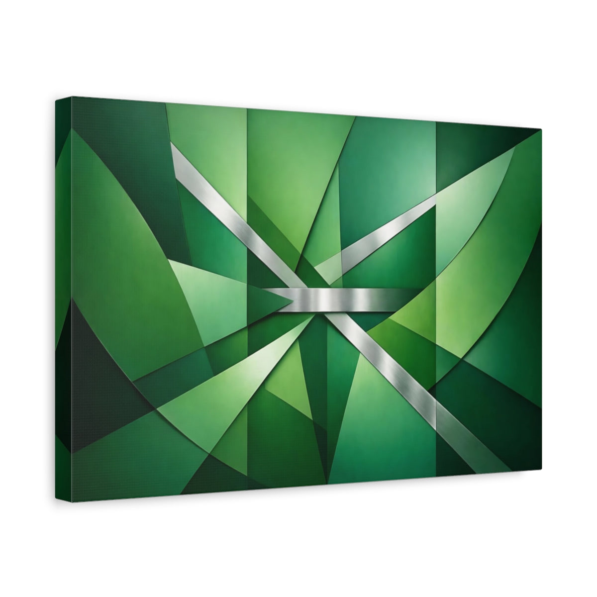 Side Mockup 4. Abstract Geometric Shapes Green Geometric shown as stretched canvas wall art