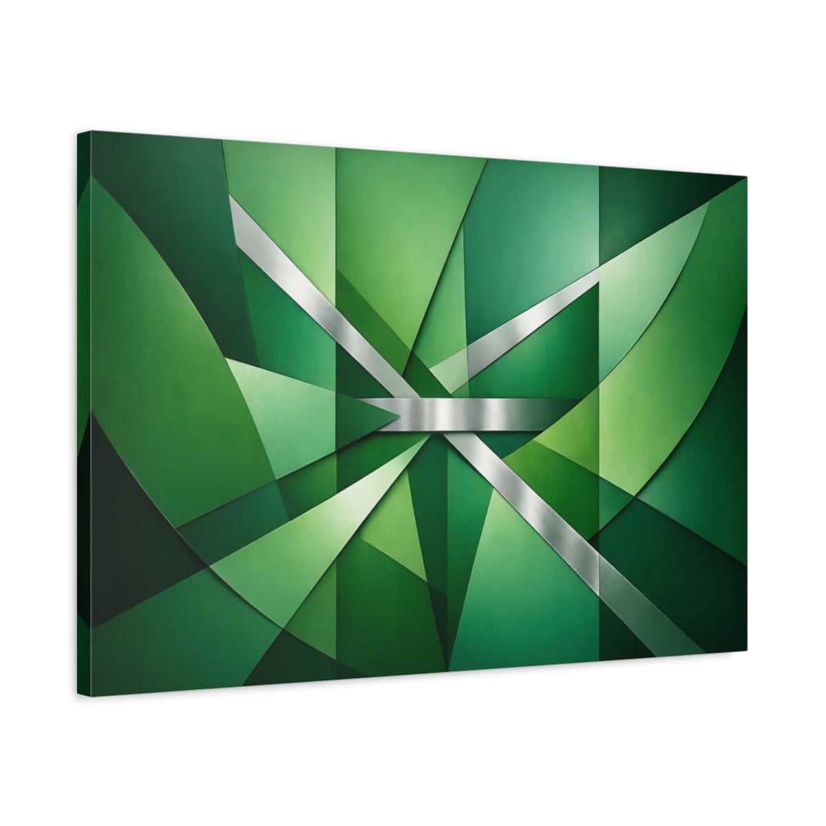 Side Mockup 2. Abstract Geometric Shapes Green Geometric shown as stretched canvas wall art