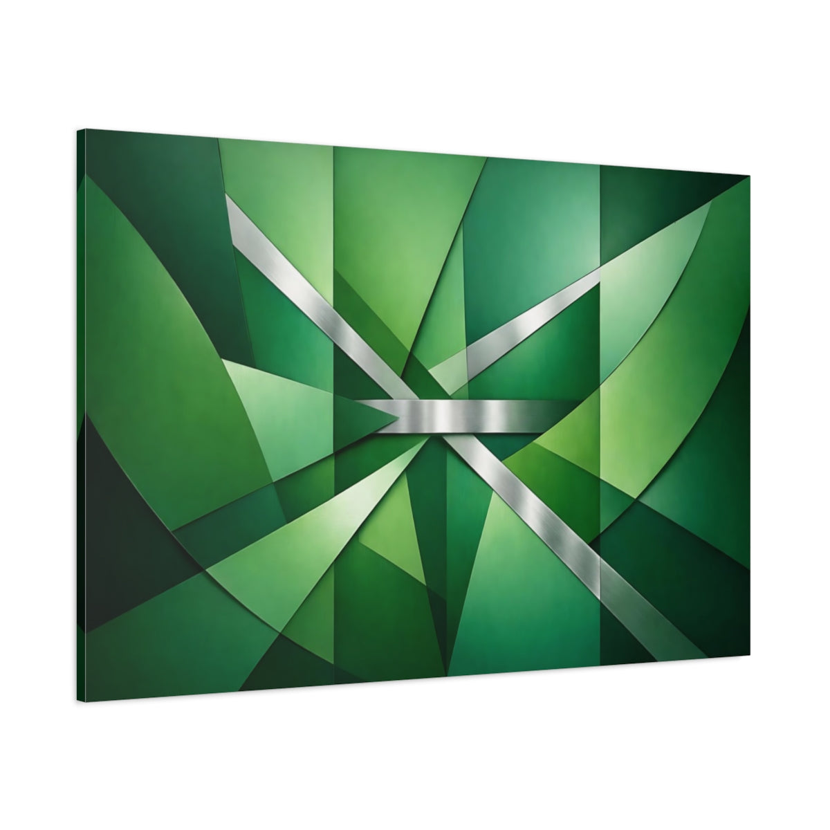 Main Mockup. Abstract Geometric Shapes Green Geometric shown as stretched canvas wall art