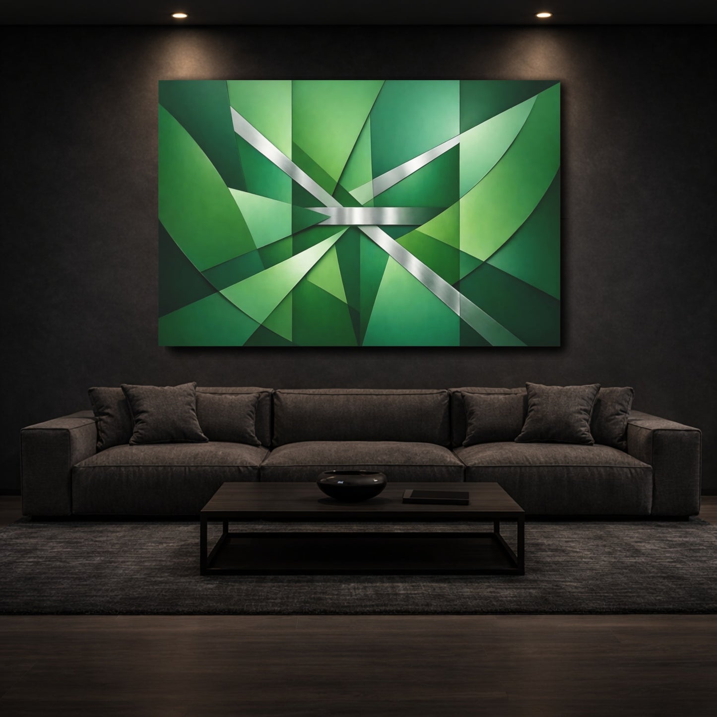 Mockup 2. Abstract Geometric Shapes Green Geometric shown as stretched canvas wall art