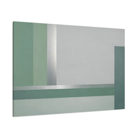 Main Mockup. Abstract Geometric Shapes Green Silver Abstract shown as stretched canvas wall art