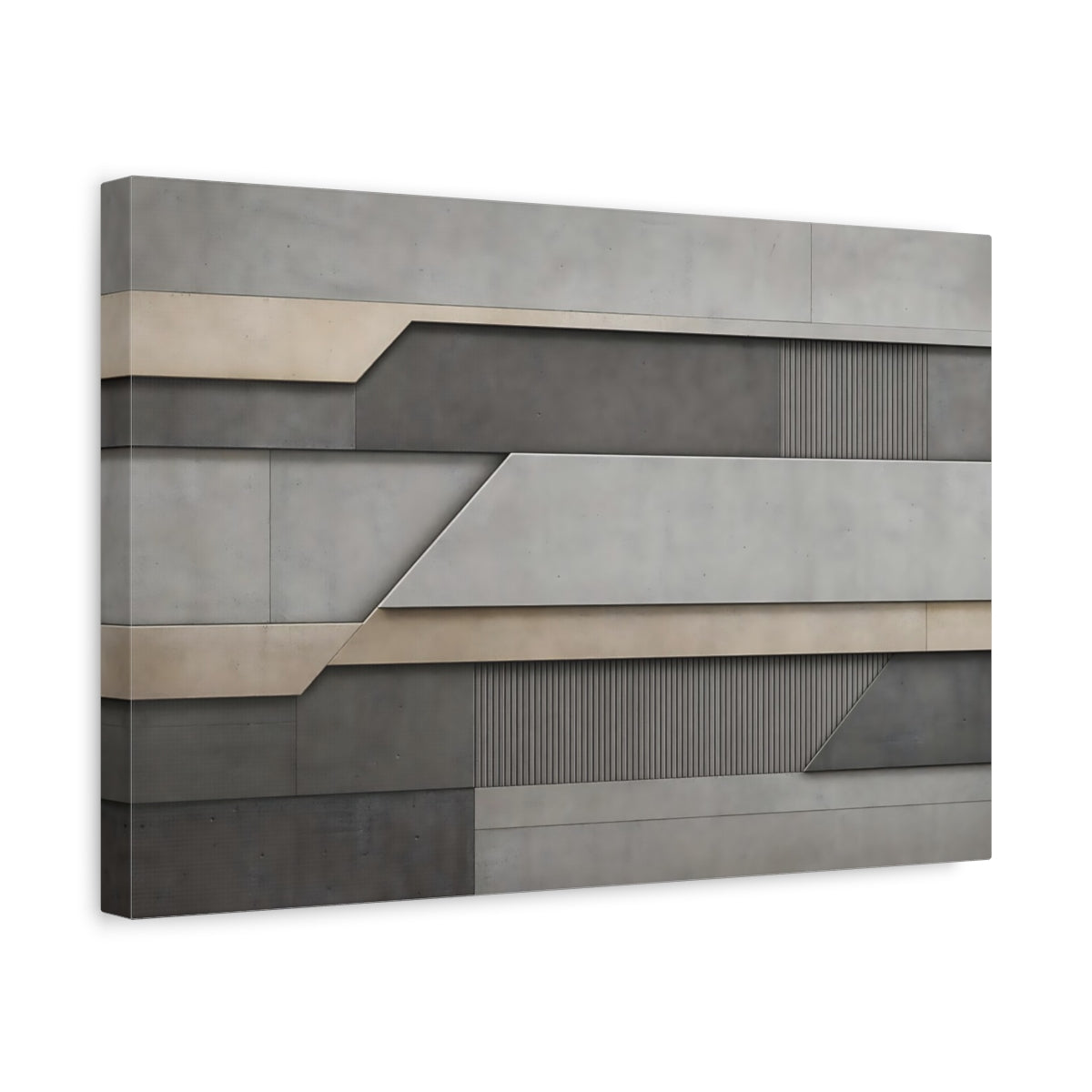 Side Mockup 4. Abstract Geometric Shapes Grey And Beige shown as stretched canvas wall art