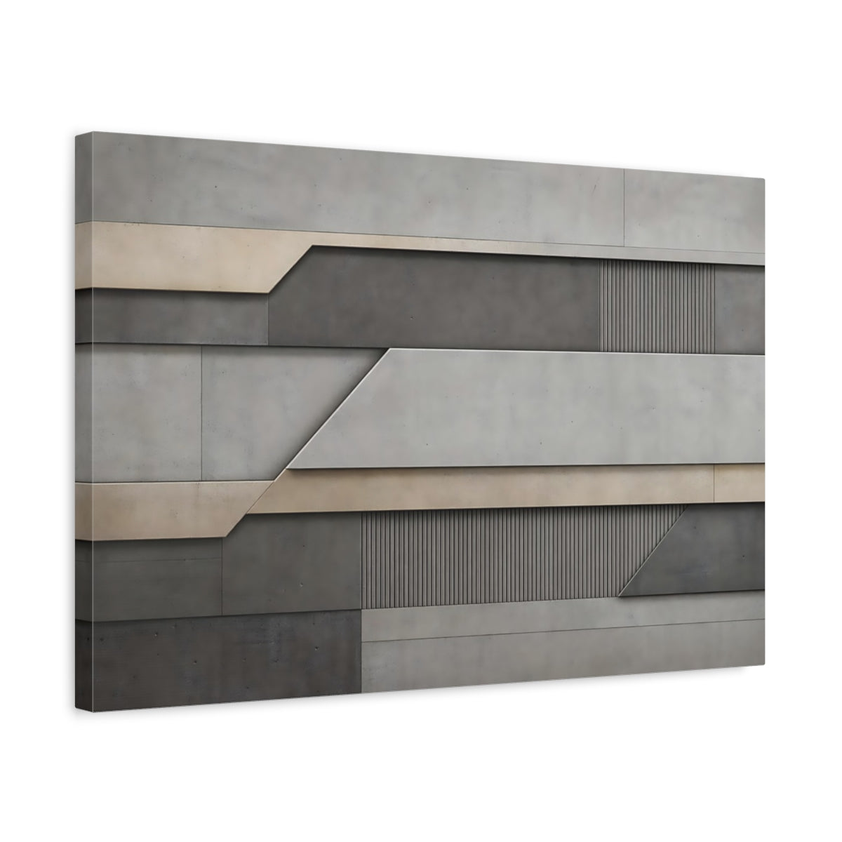 Side Mockup 3. Abstract Geometric Shapes Grey And Beige shown as stretched canvas wall art