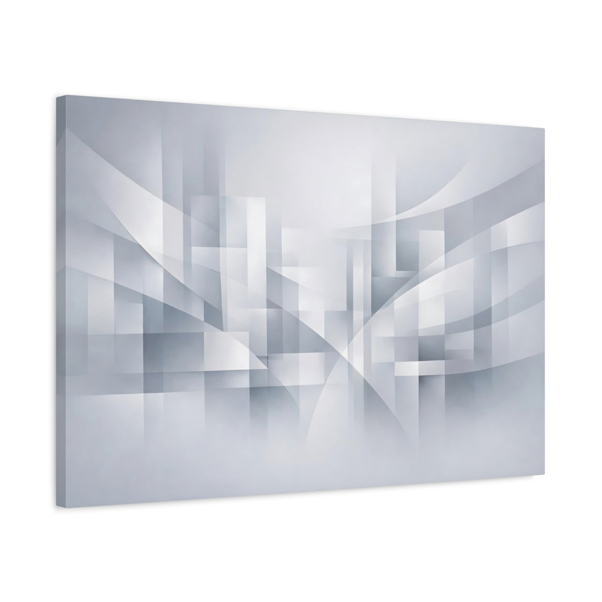 Side Mockup 2. Abstract Geometric Shapes Grey Abstract shown as stretched canvas wall art