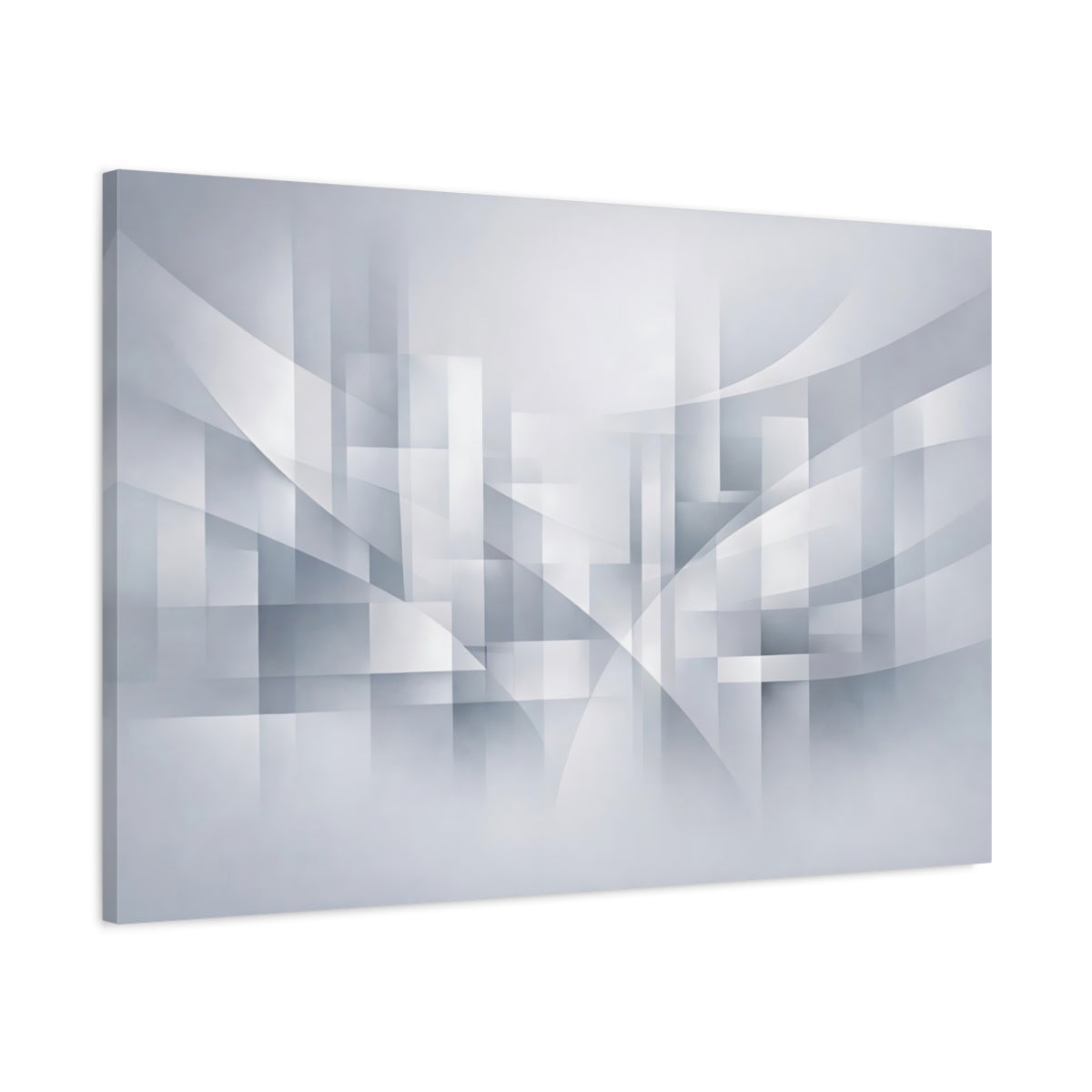 Side Mockup 1. Abstract Geometric Shapes Grey Abstract shown as stretched canvas wall art