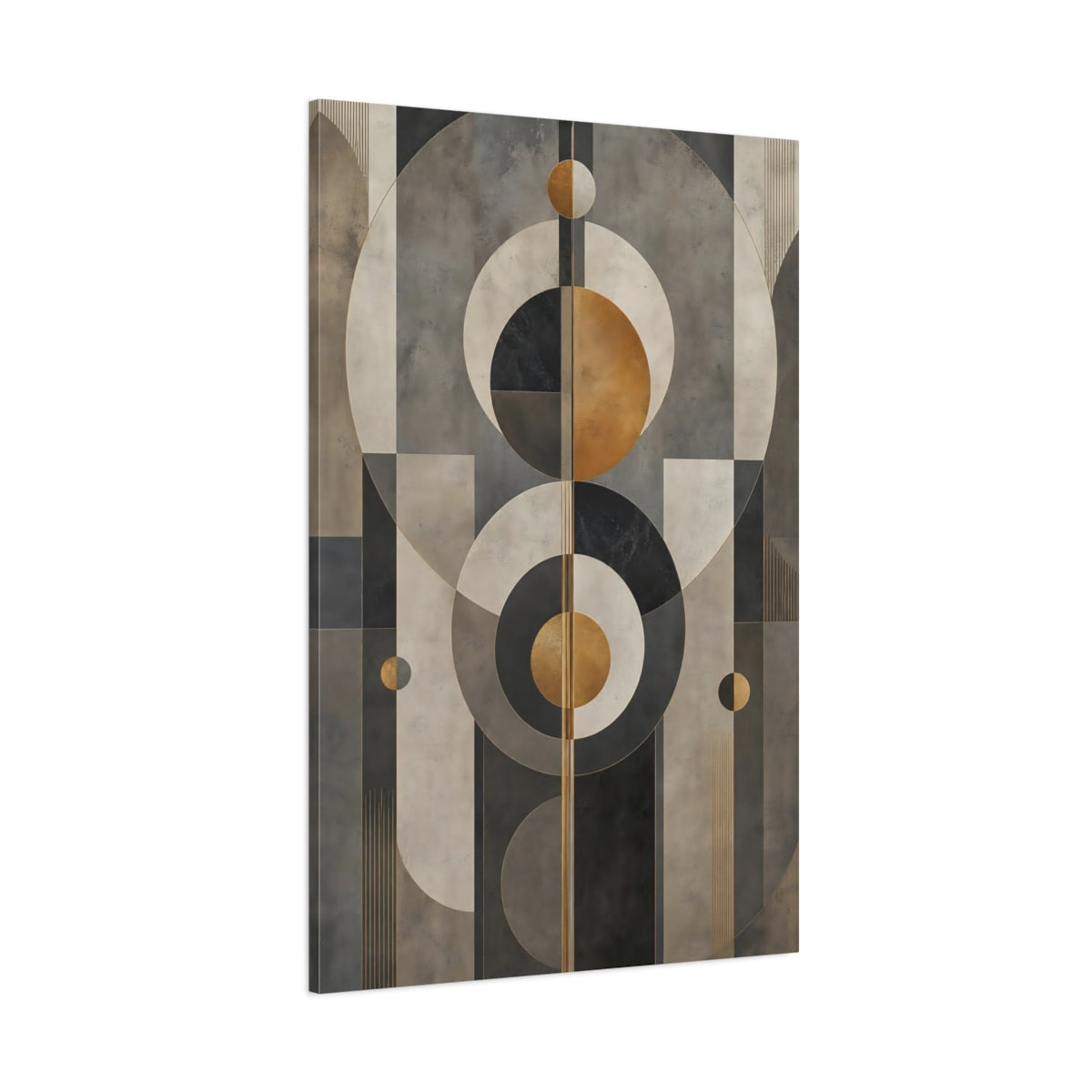 Side Mockup 1. Abstract Geometric Shapes Grey Gold Geometric shown as stretched canvas wall art