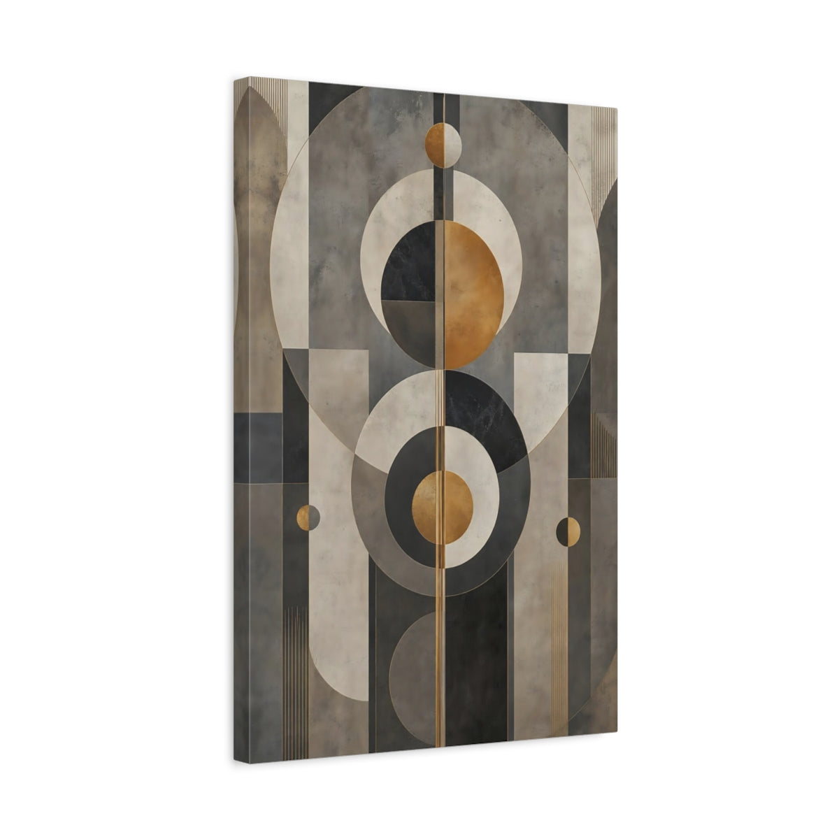 Side Mockup 3. Abstract Geometric Shapes Grey Gold Geometric shown as stretched canvas wall art