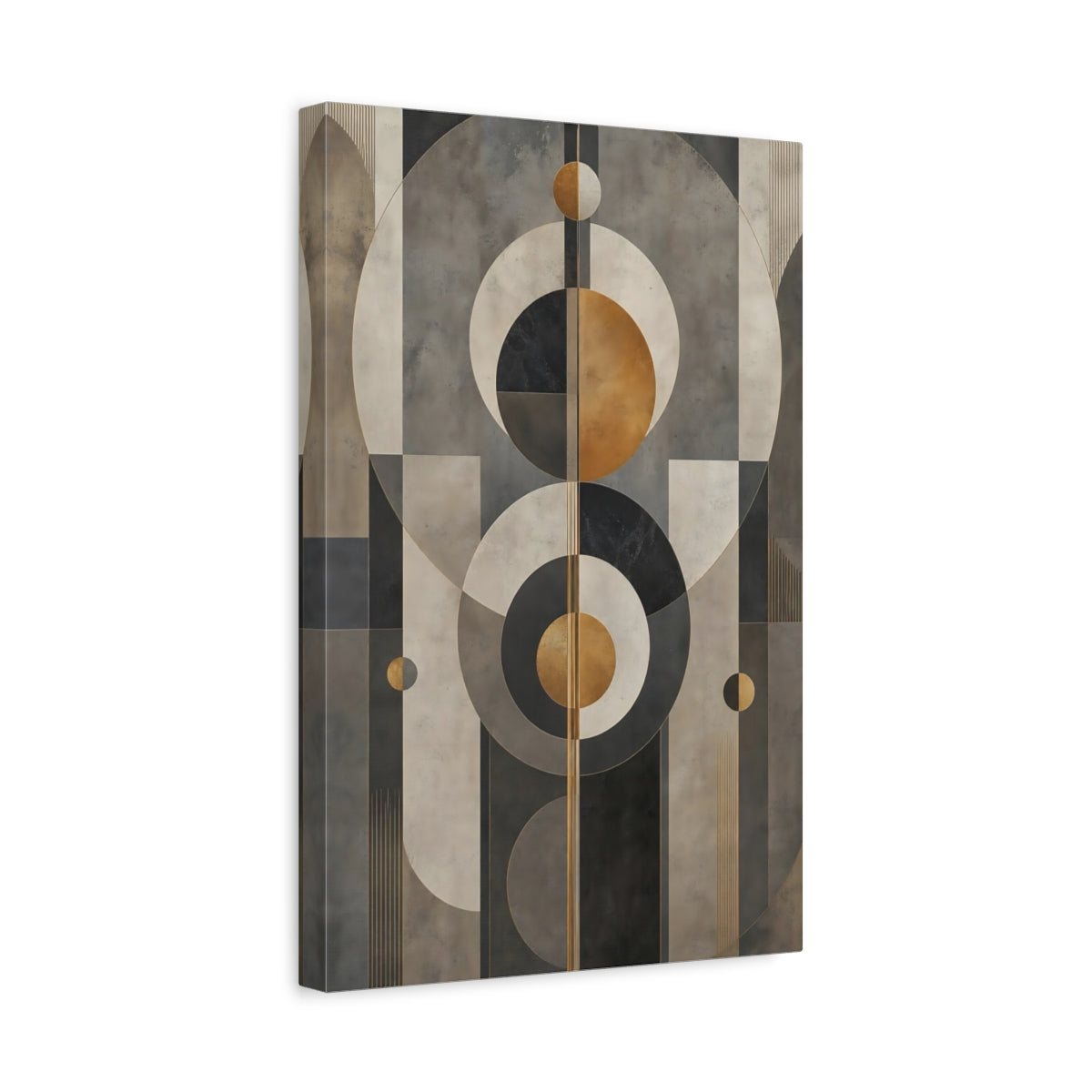 Side Mockup 4. Abstract Geometric Shapes Grey Gold Geometric shown as stretched canvas wall art