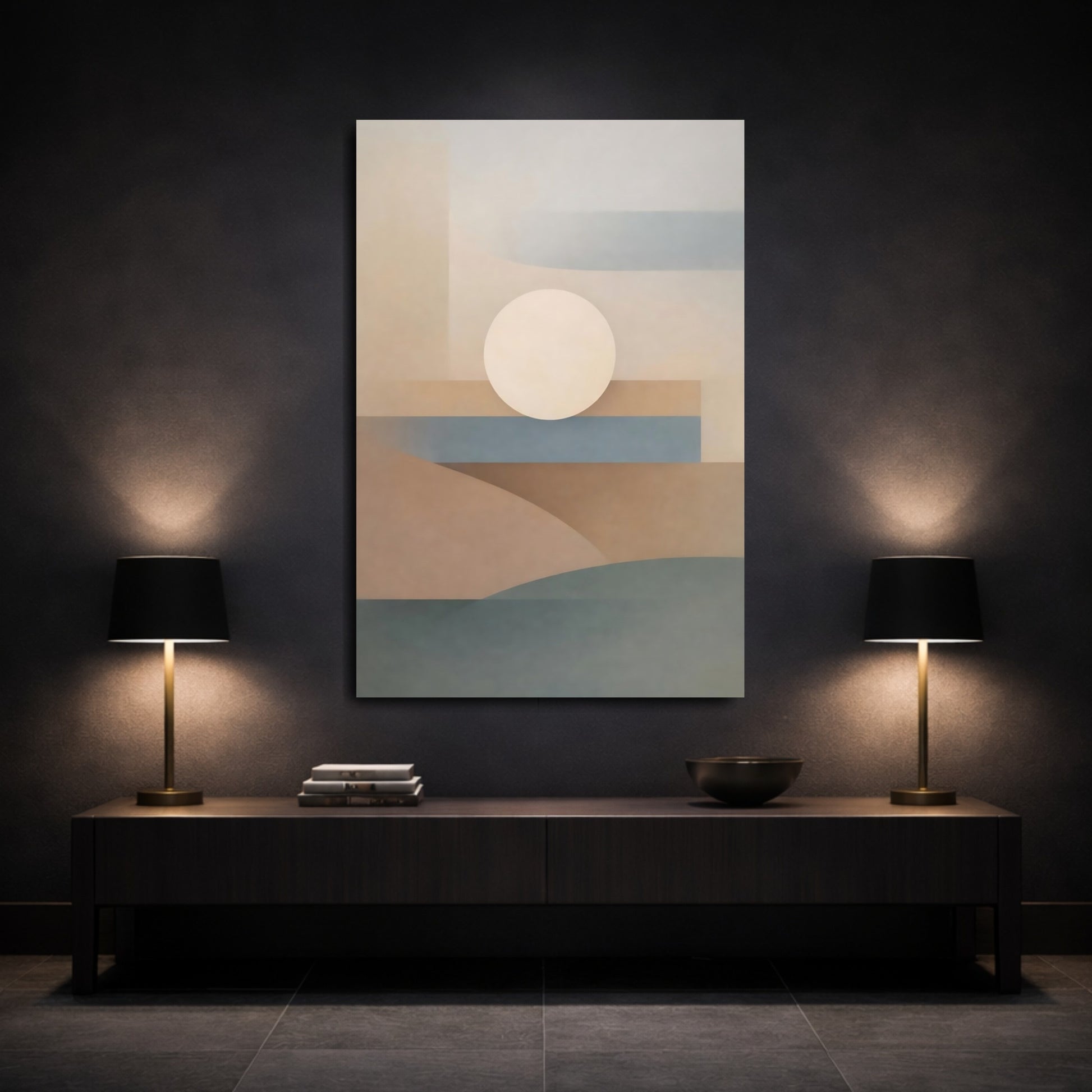 Mockup 2. Abstract Geometric Shapes Minimalist Geometric shown as stretched canvas wall art