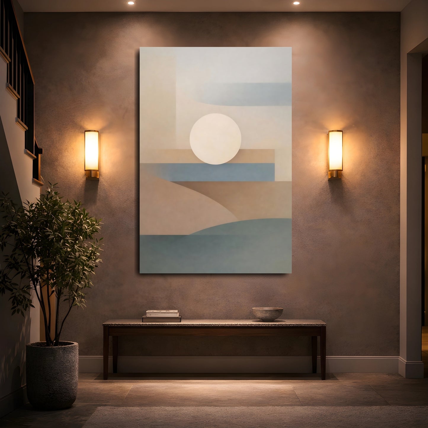 Mockup 4. Abstract Geometric Shapes Minimalist Geometric shown as stretched canvas wall art