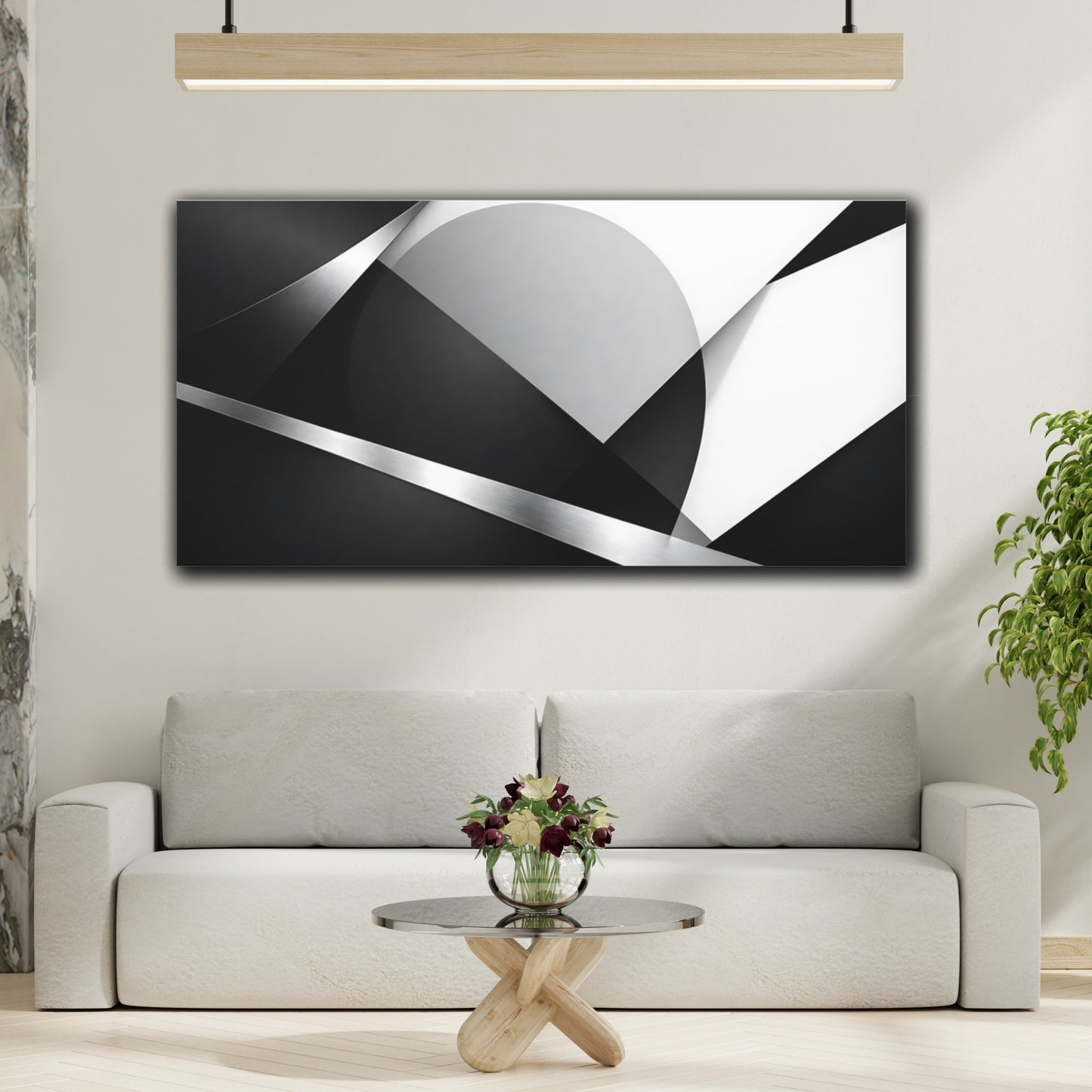 Mockup 3. Abstract Geometric Shapes Monochrome Geometric shown as stretched canvas wall art