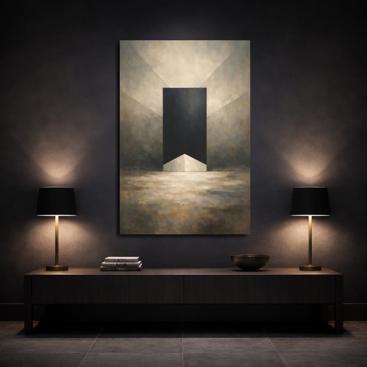 Mockup 2. Abstract Geometric Shapes Monochrome Shapes shown as stretched canvas wall art