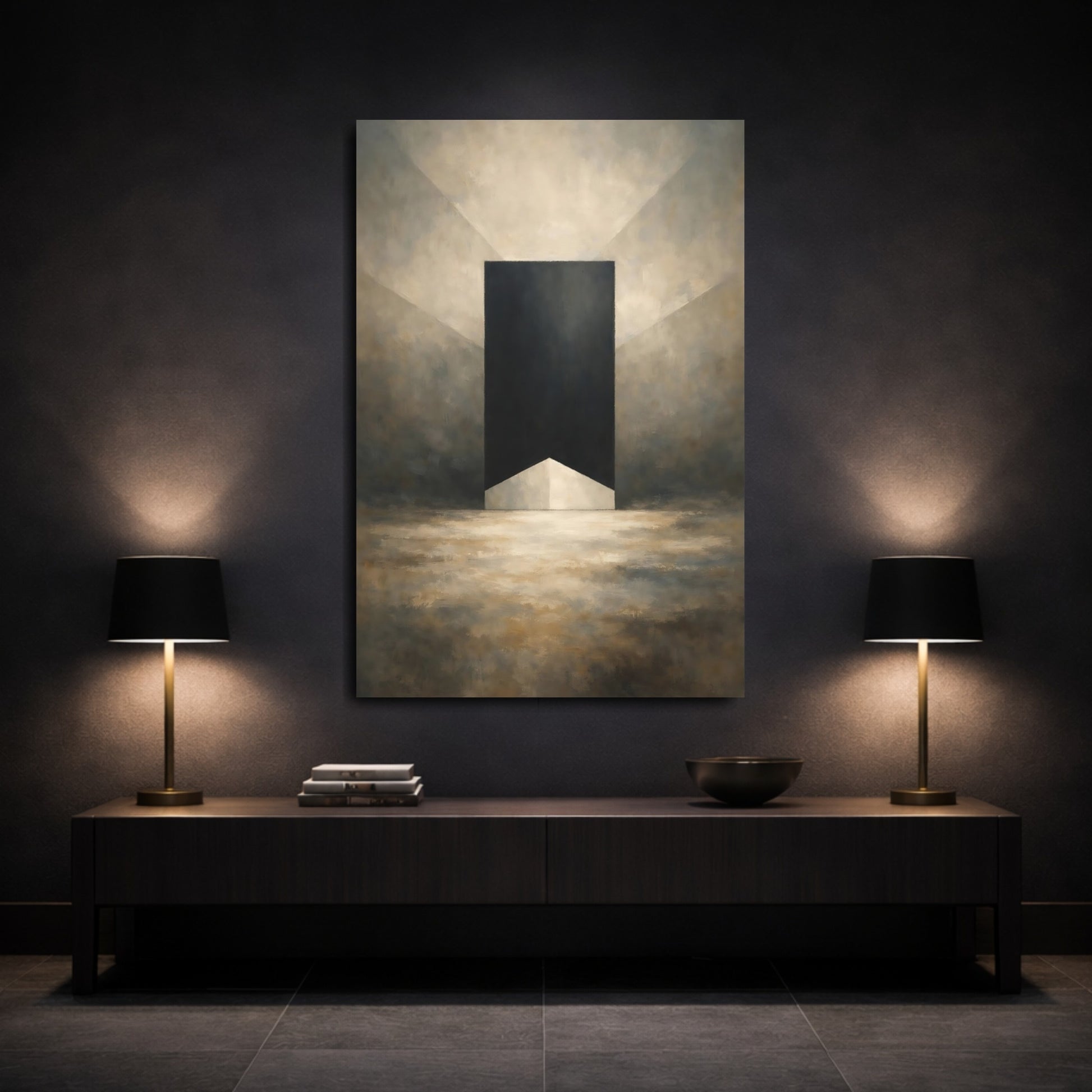 Mockup 2. Abstract Geometric Shapes Monochrome Shapes shown as stretched canvas wall art