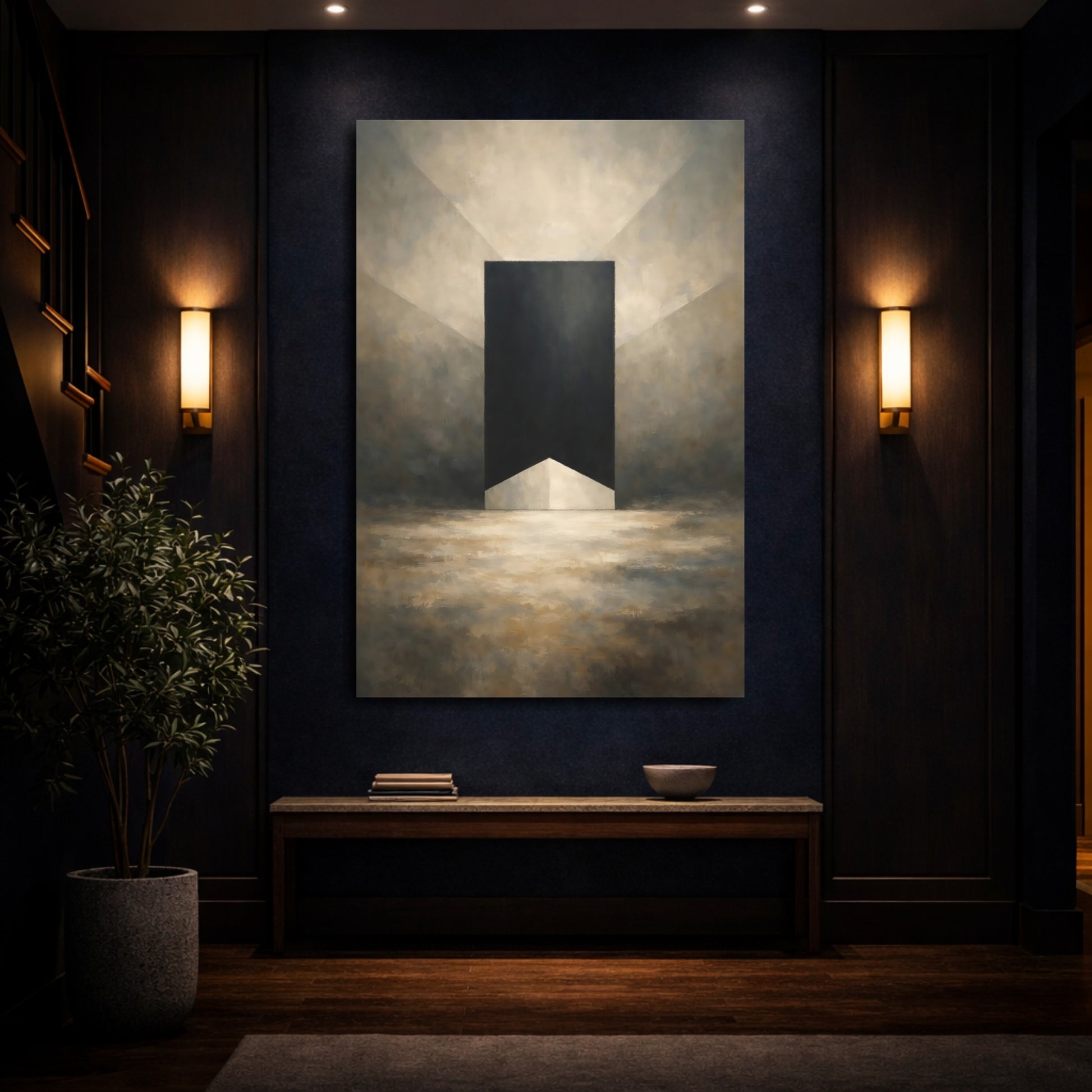Mockup 3. Abstract Geometric Shapes Monochrome Shapes shown as stretched canvas wall art