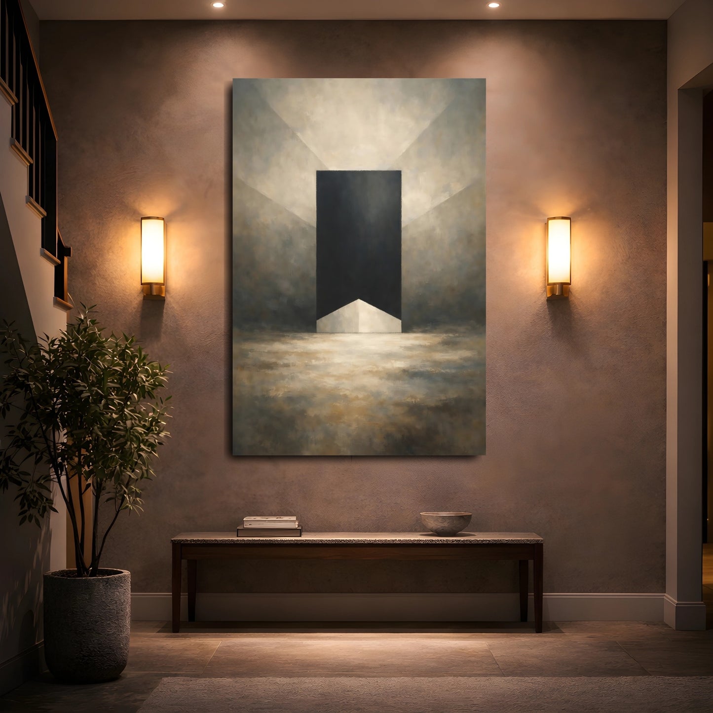 Mockup 4. Abstract Geometric Shapes Monochrome Shapes shown as stretched canvas wall art