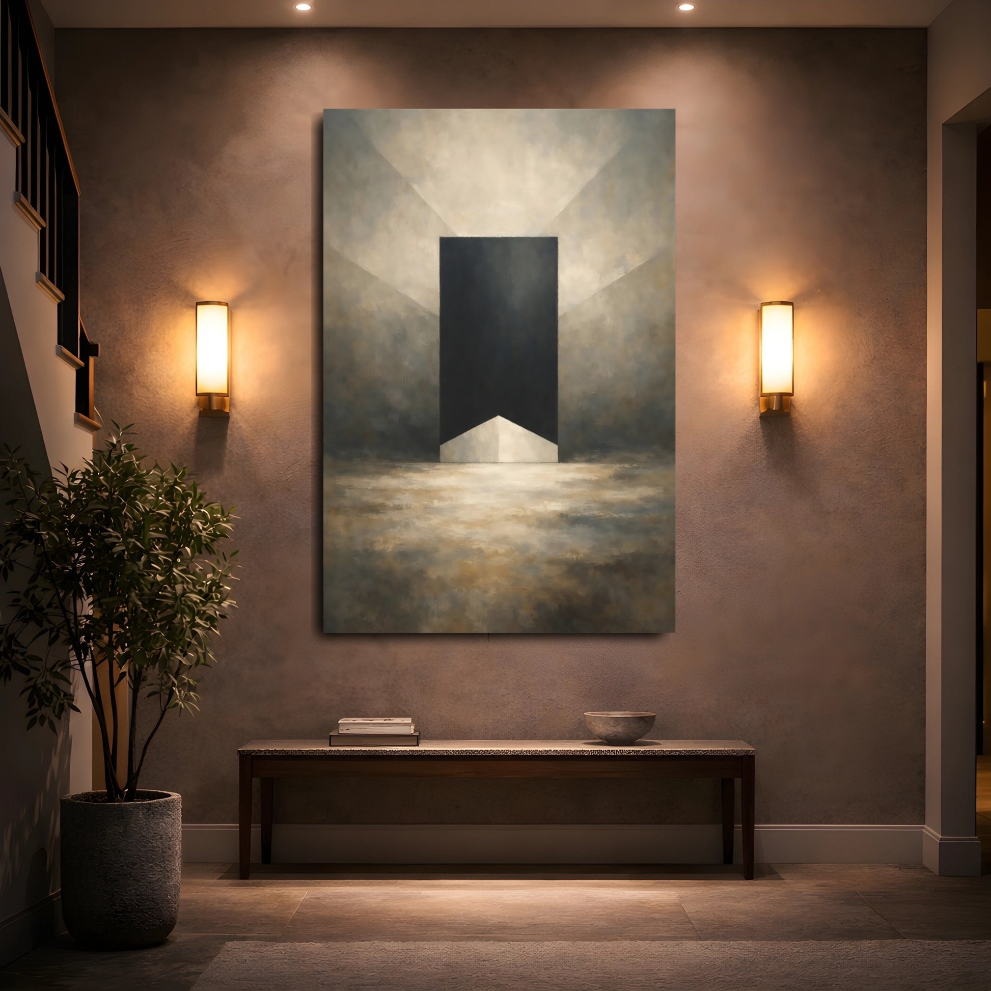 Mockup 4. Abstract Geometric Shapes Monochrome Shapes shown as stretched canvas wall art