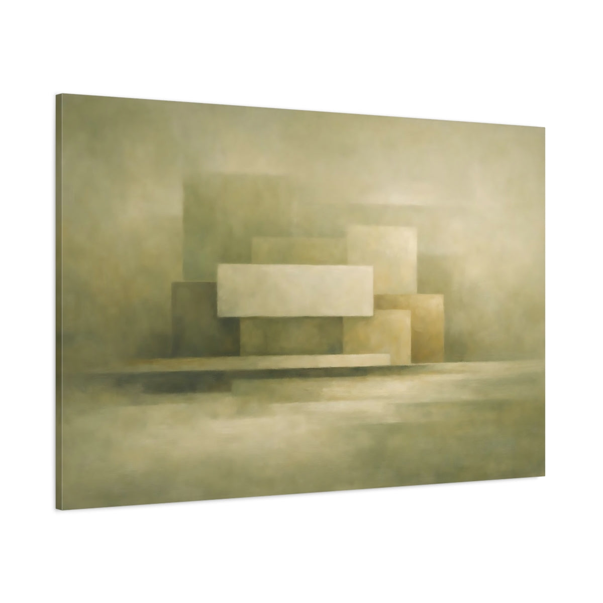 Main Mockup. Abstract Geometric Shapes Muted Green Beige shown as stretched canvas wall art