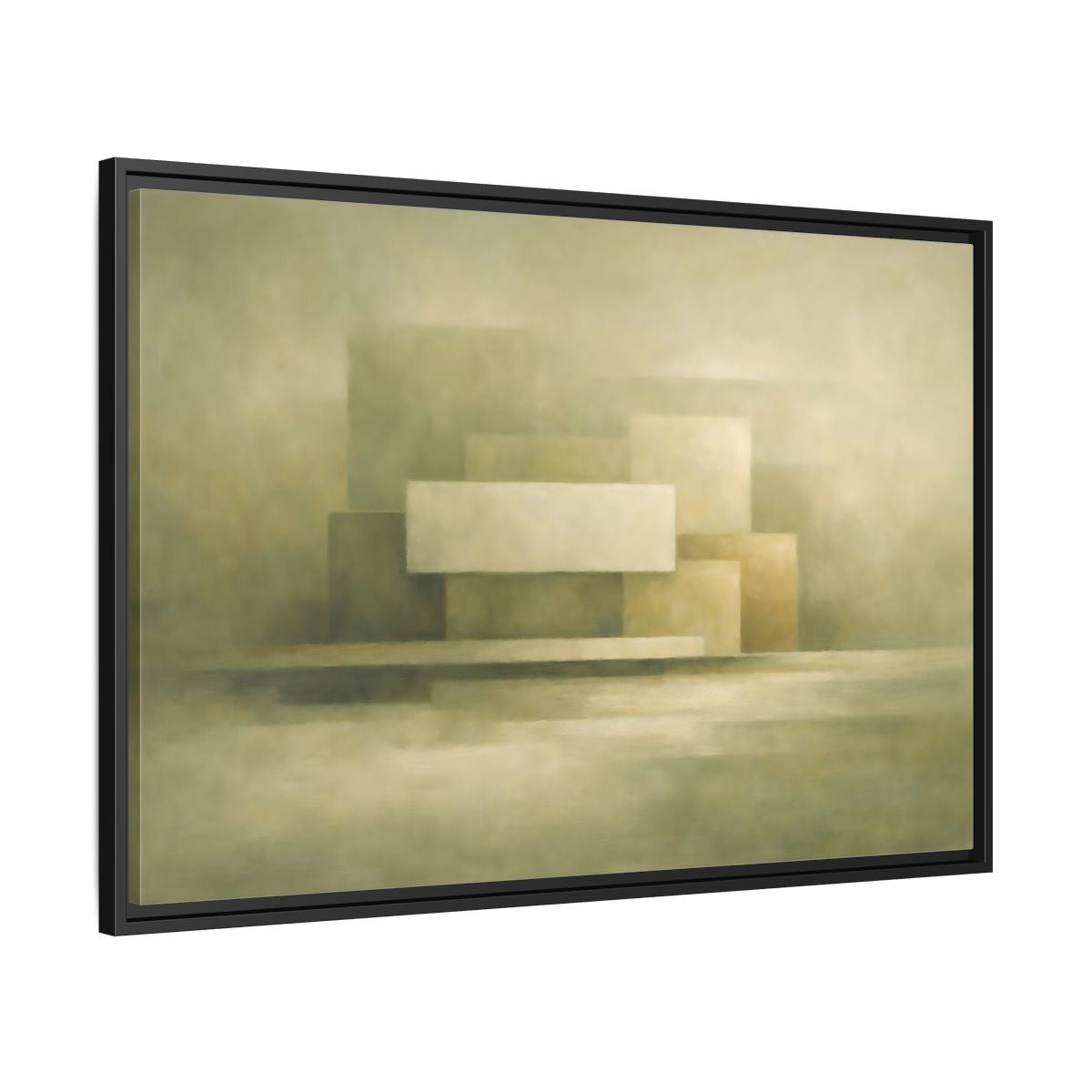 Side Mockup 13. Abstract Geometric Shapes Muted Green Beige shown as stretched canvas wall art