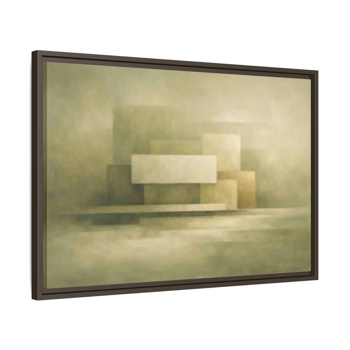Side Mockup 11. Abstract Geometric Shapes Muted Green Beige shown as stretched canvas wall art