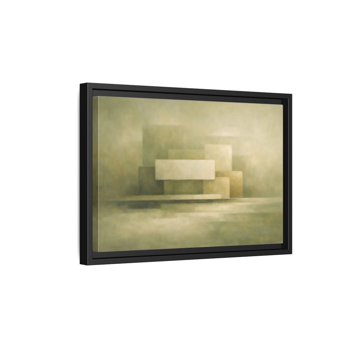 Side Mockup 6. Abstract Geometric Shapes Muted Green Beige shown as stretched canvas wall art
