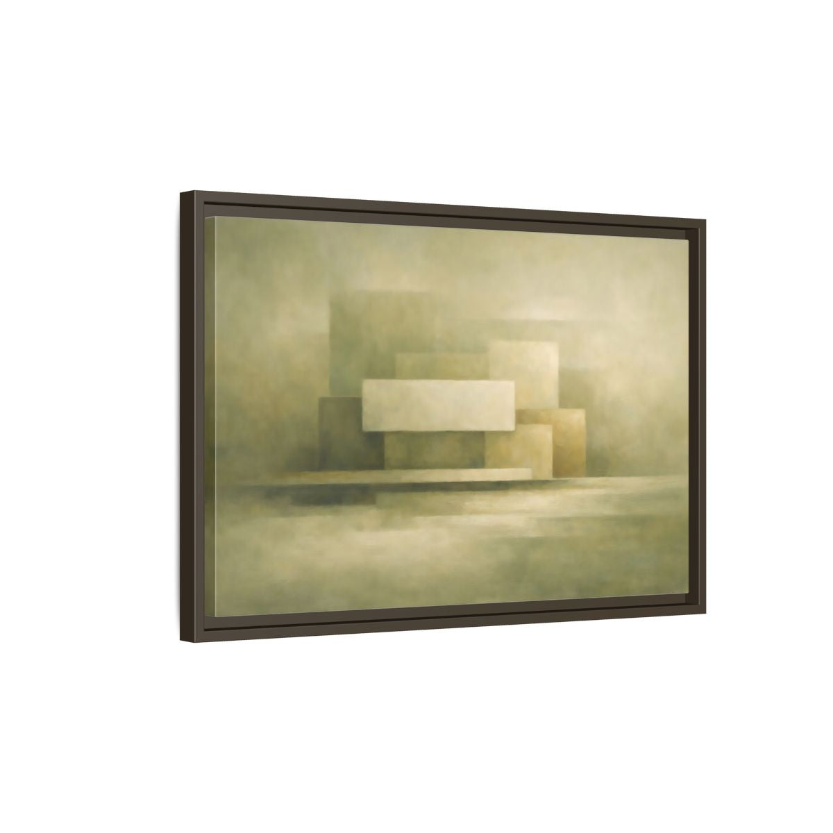 Side Mockup 2. Abstract Geometric Shapes Muted Green Beige shown as stretched canvas wall art