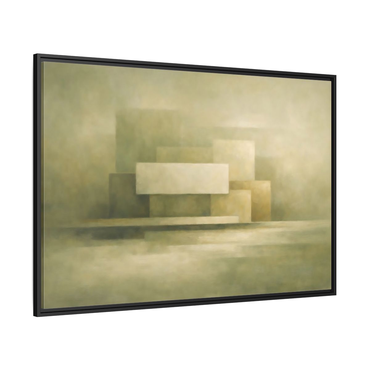 Side Mockup 12. Abstract Geometric Shapes Muted Green Beige shown as stretched canvas wall art