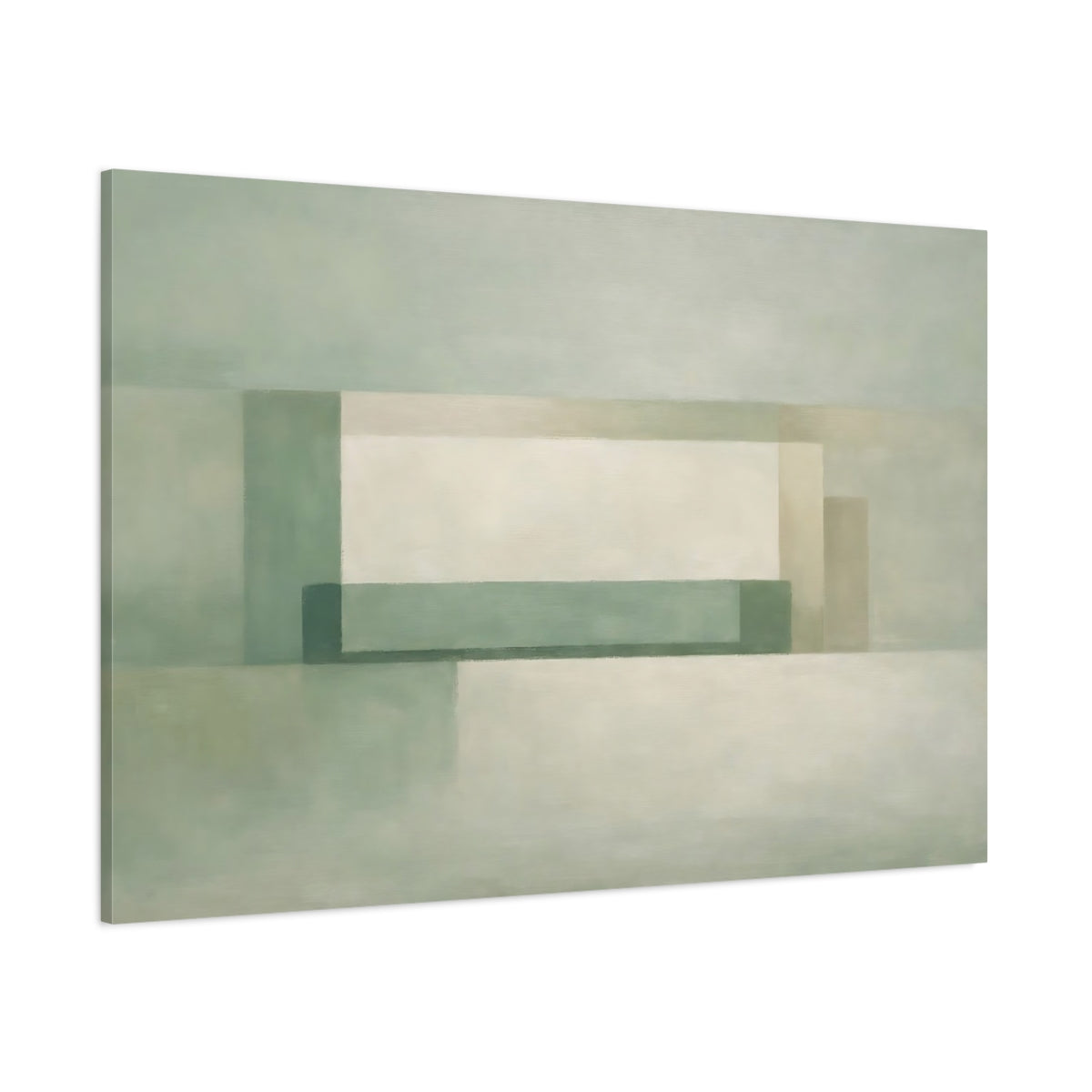 Main Mockup. Abstract Geometric Shapes Muted Green shown as stretched canvas wall art