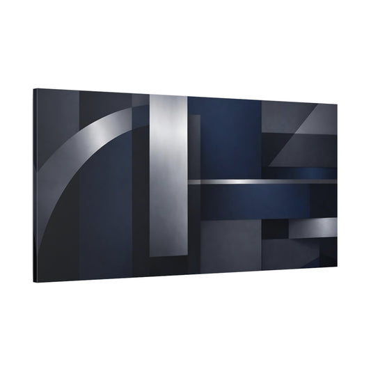 Main Mockup. Abstract Geometric Shapes Navy Blue Silver shown as stretched canvas wall art