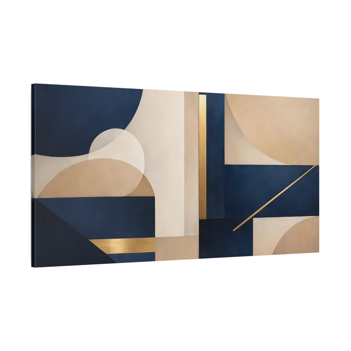 Main Mockup. Abstract Geometric Shapes Navy Gold Geometric shown as stretched canvas wall art