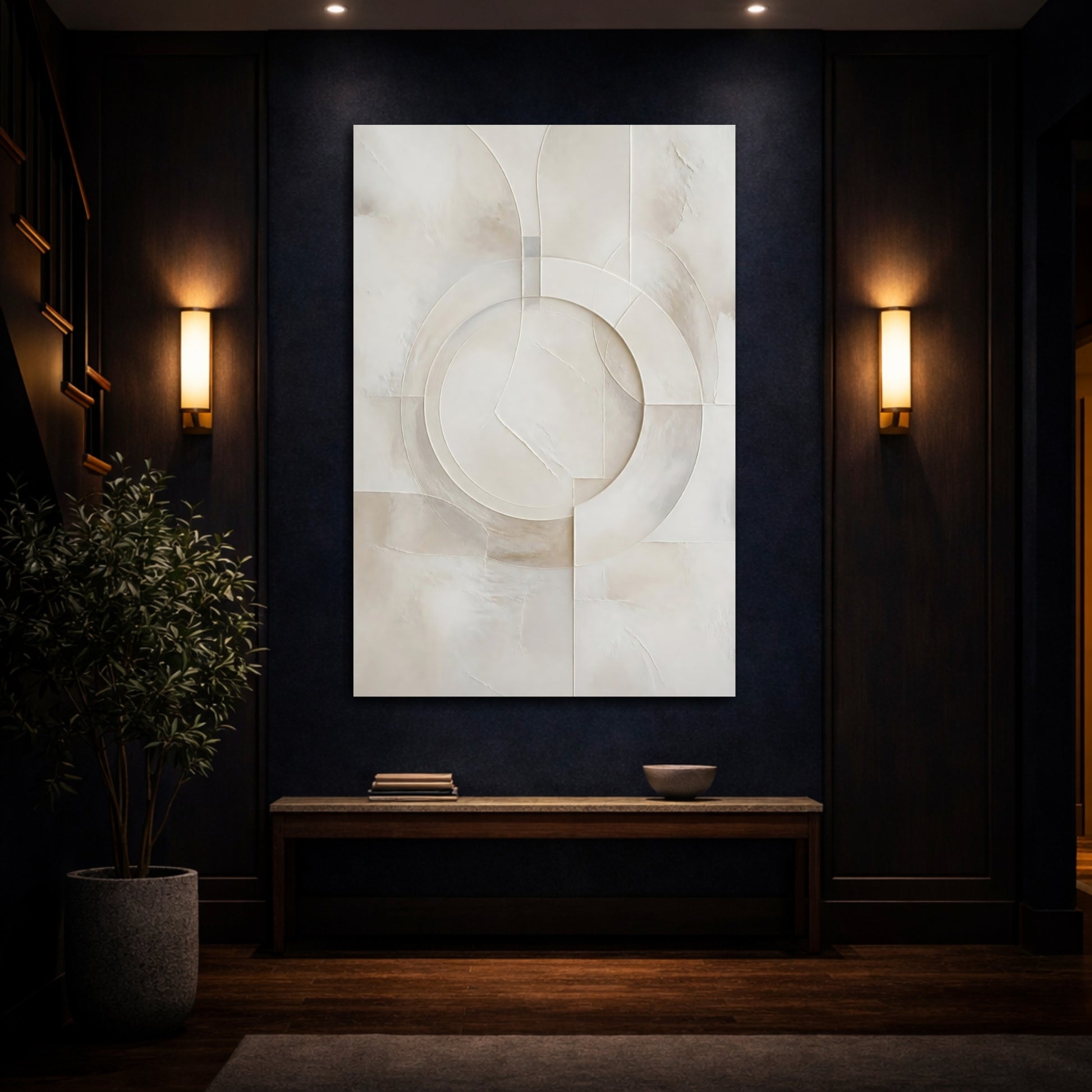 Mockup 4. Abstract Geometric Shapes Neutral Abstract shown as stretched canvas wall art
