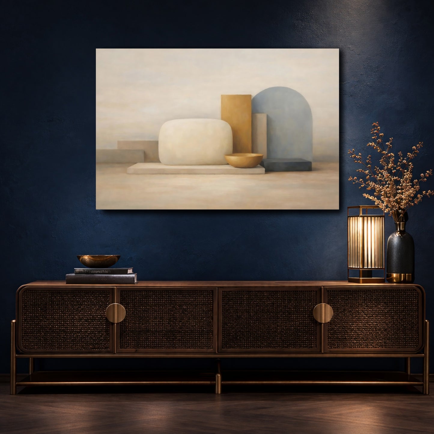 Mockup 4. Abstract Geometric Shapes Neutral Abstract Shapes shown as stretched canvas wall art