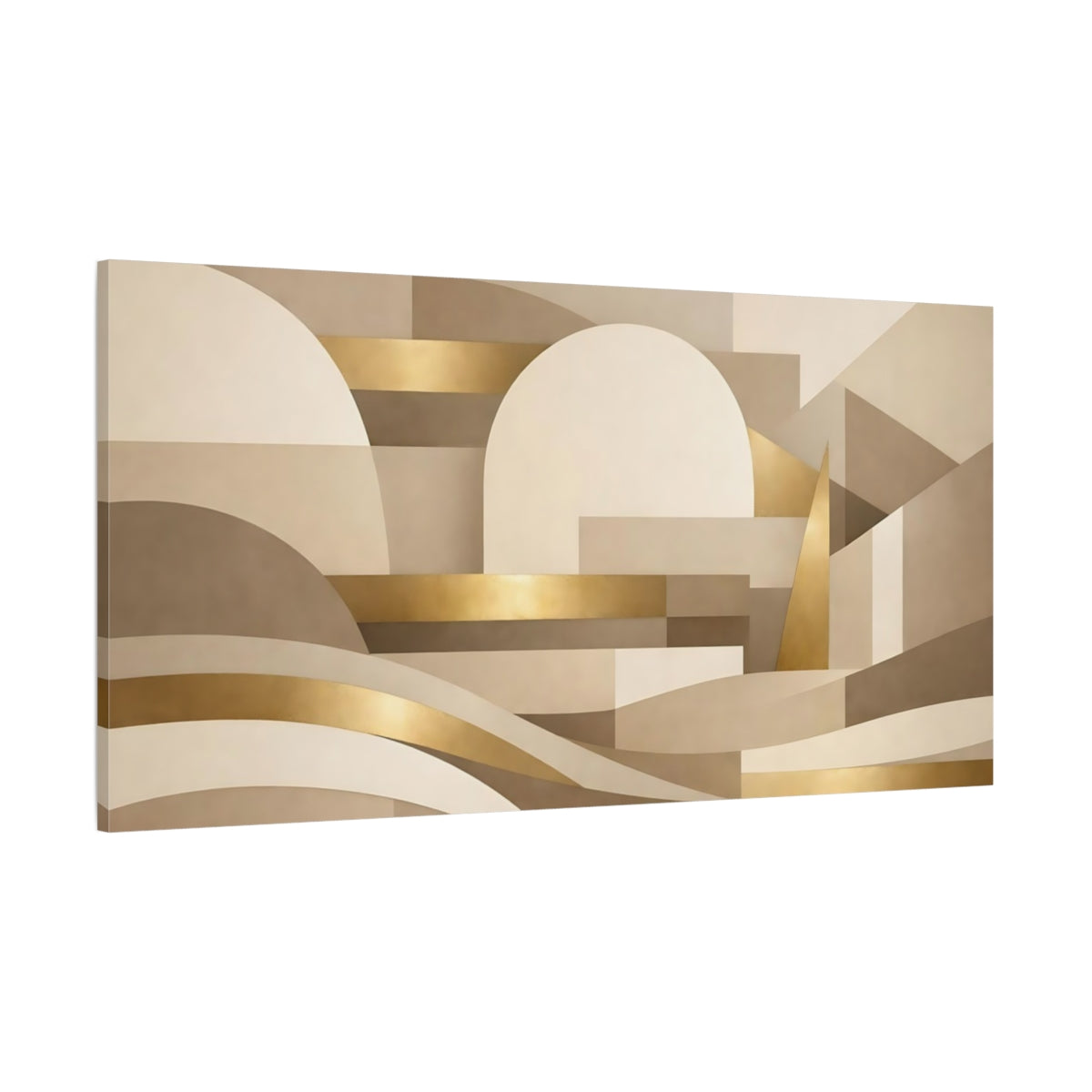 Main Mockup. Abstract Geometric Shapes Neutral And Gold Abstract shown as stretched canvas wall art