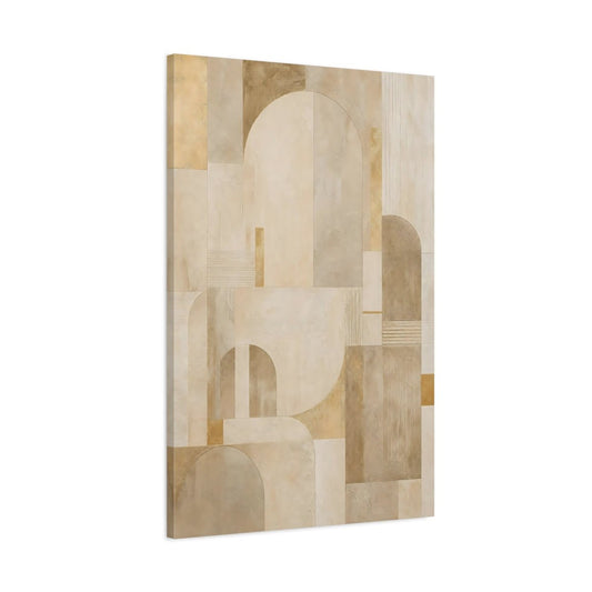 Abstract Geometric Shapes Neutral Beige Gold Canvas Wall Art Print – Living Room Decor, Above Console Table - YesArtYes
