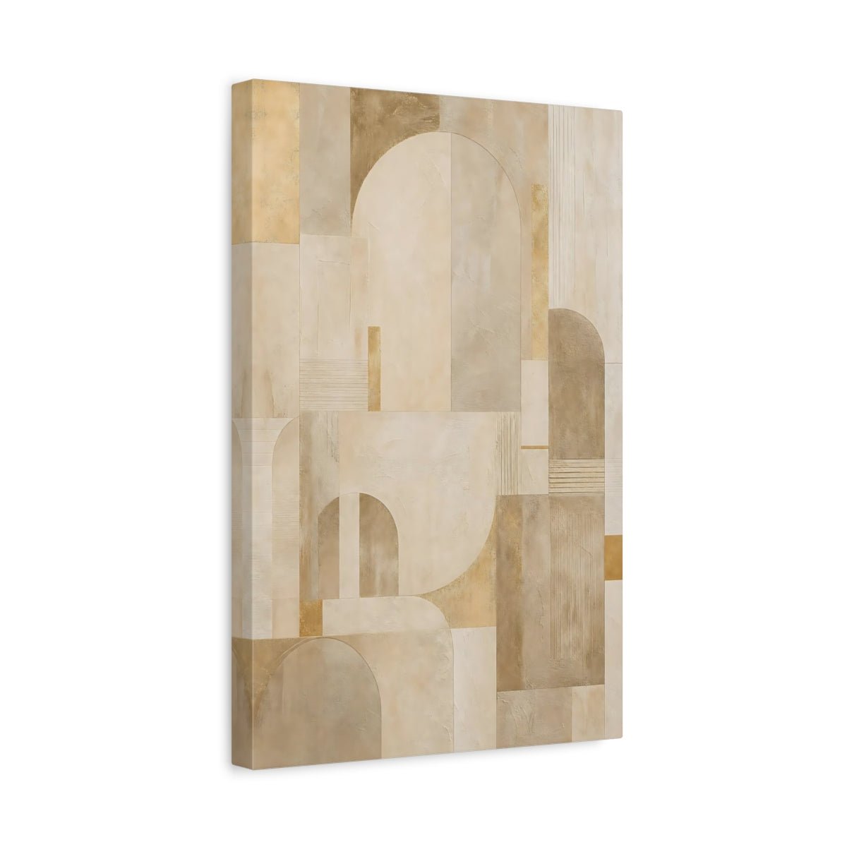 Abstract Geometric Shapes Neutral Beige Gold Canvas Wall Art Print – Living Room Decor, Above Console Table - YesArtYes