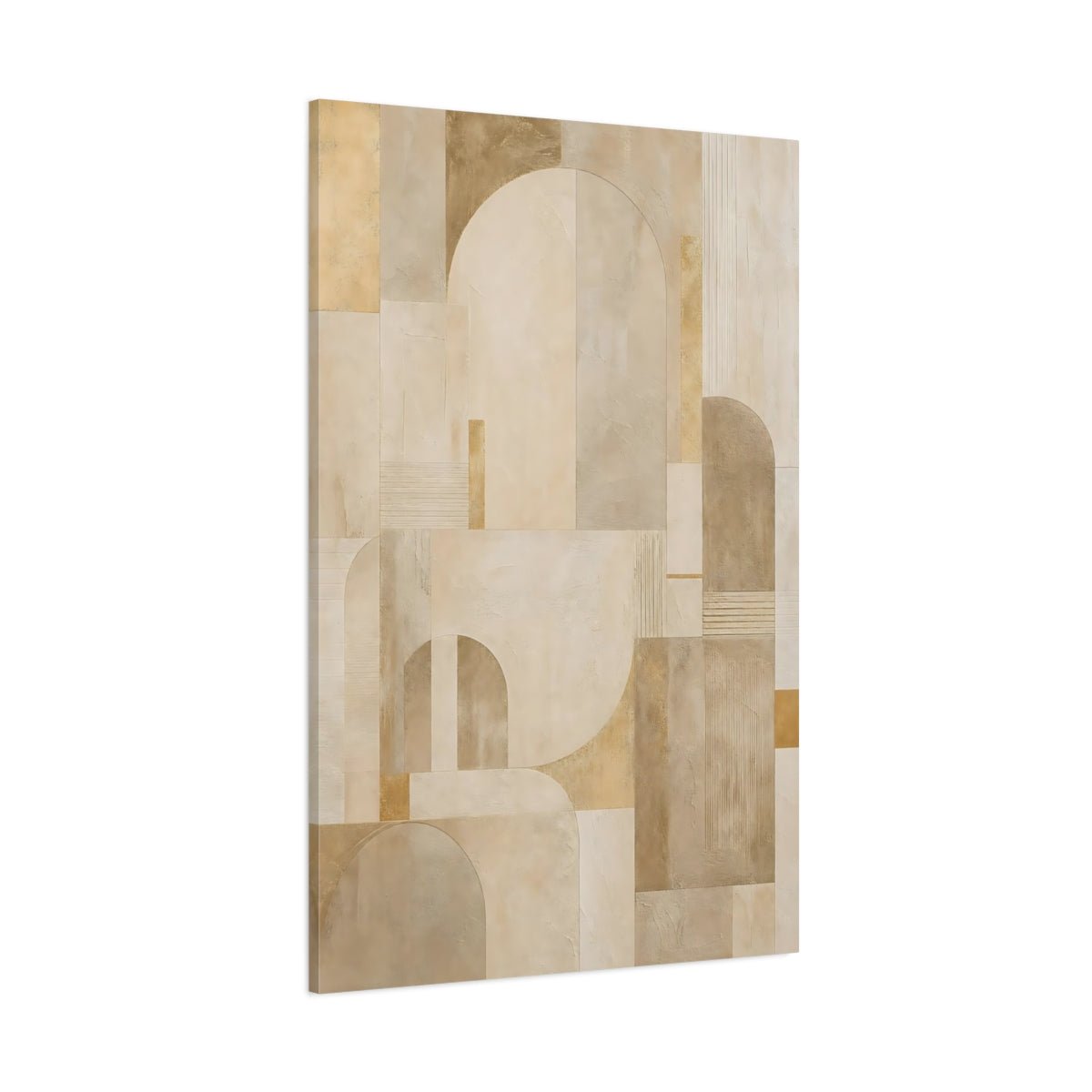 Abstract Geometric Shapes Neutral Beige Gold Canvas Wall Art Print – Living Room Decor, Above Console Table - YesArtYes