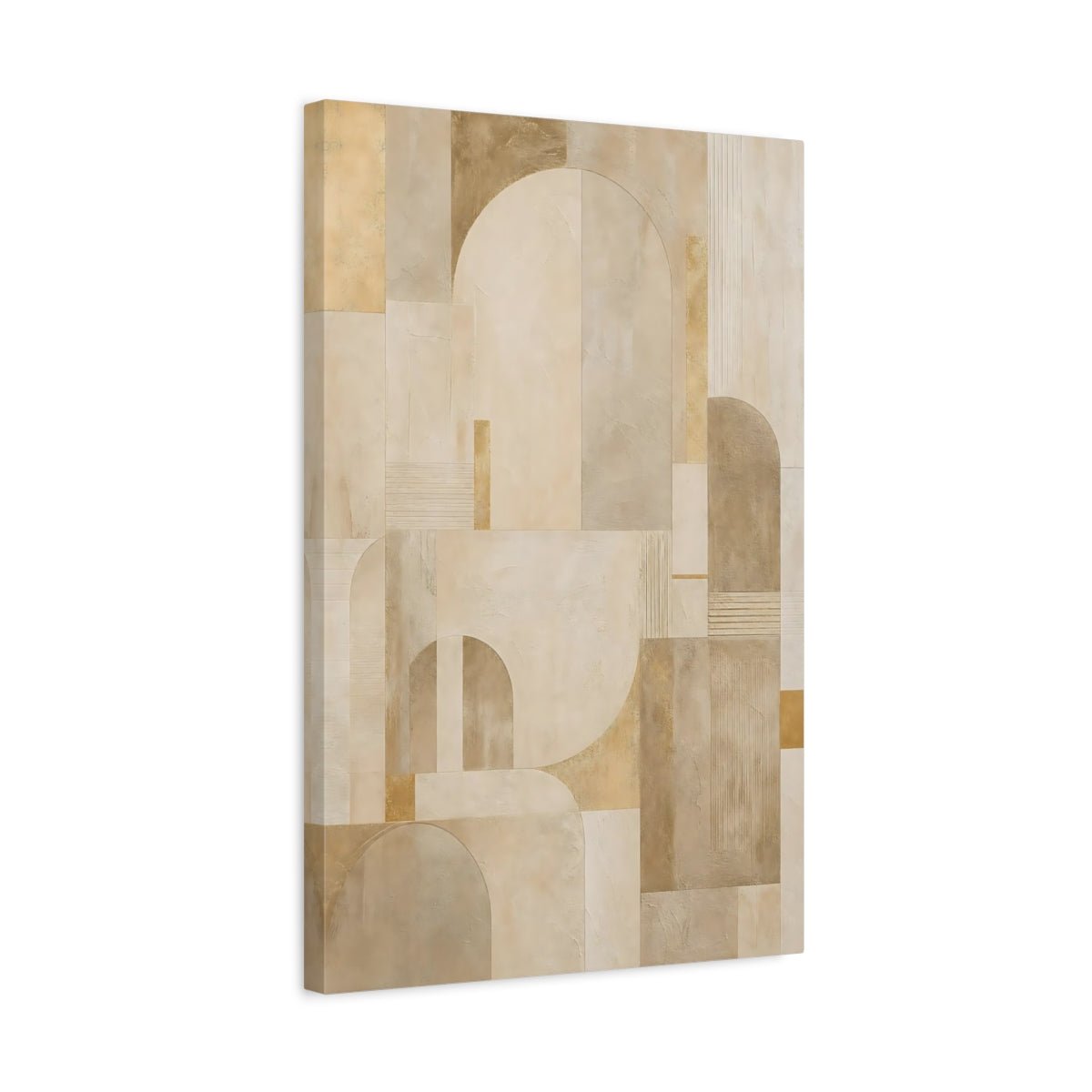 Abstract Geometric Shapes Neutral Beige Gold Canvas Wall Art Print – Living Room Decor, Above Console Table - YesArtYes