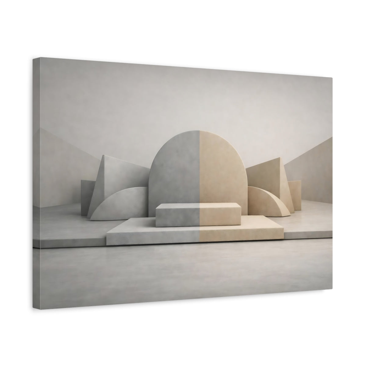 Side Mockup 3. Abstract Geometric Shapes Neutral Geometric shown as stretched canvas wall art
