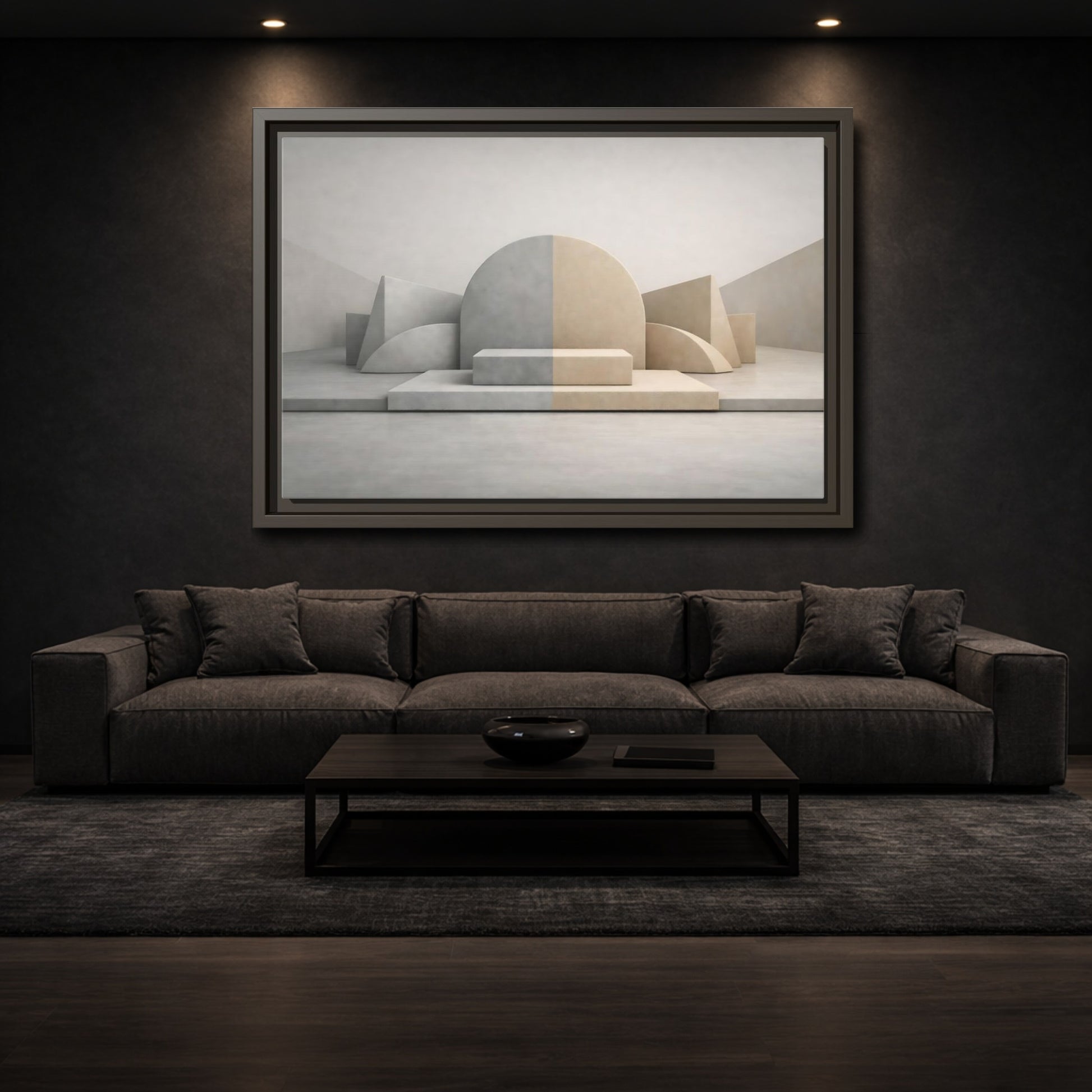 Mockup 2. Abstract Geometric Shapes Neutral Geometric Forms shown as stretched canvas wall art