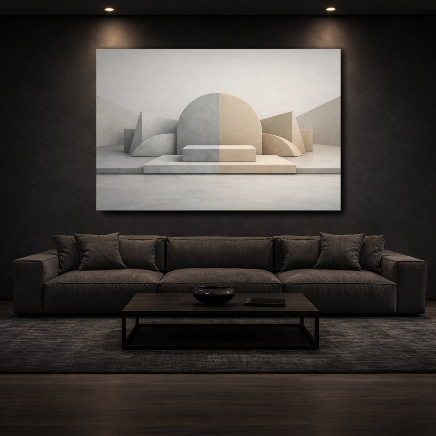 Mockup 2. Abstract Geometric Shapes Neutral Geometric shown as stretched canvas wall art