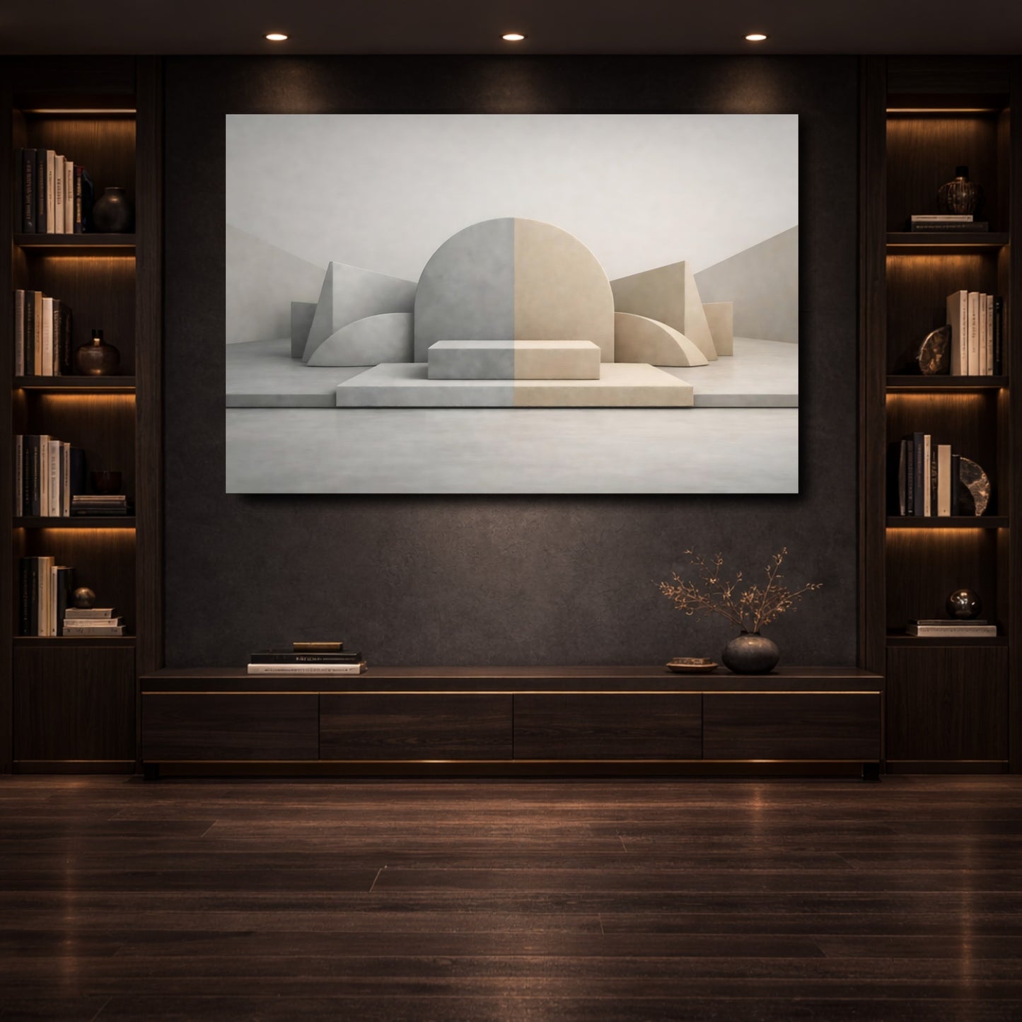 Mockup 3. Abstract Geometric Shapes Neutral Geometric shown as stretched canvas wall art