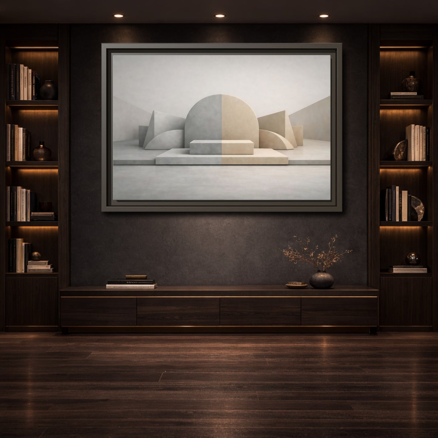 Mockup 3. Abstract Geometric Shapes Neutral Geometric shown as stretched canvas wall art