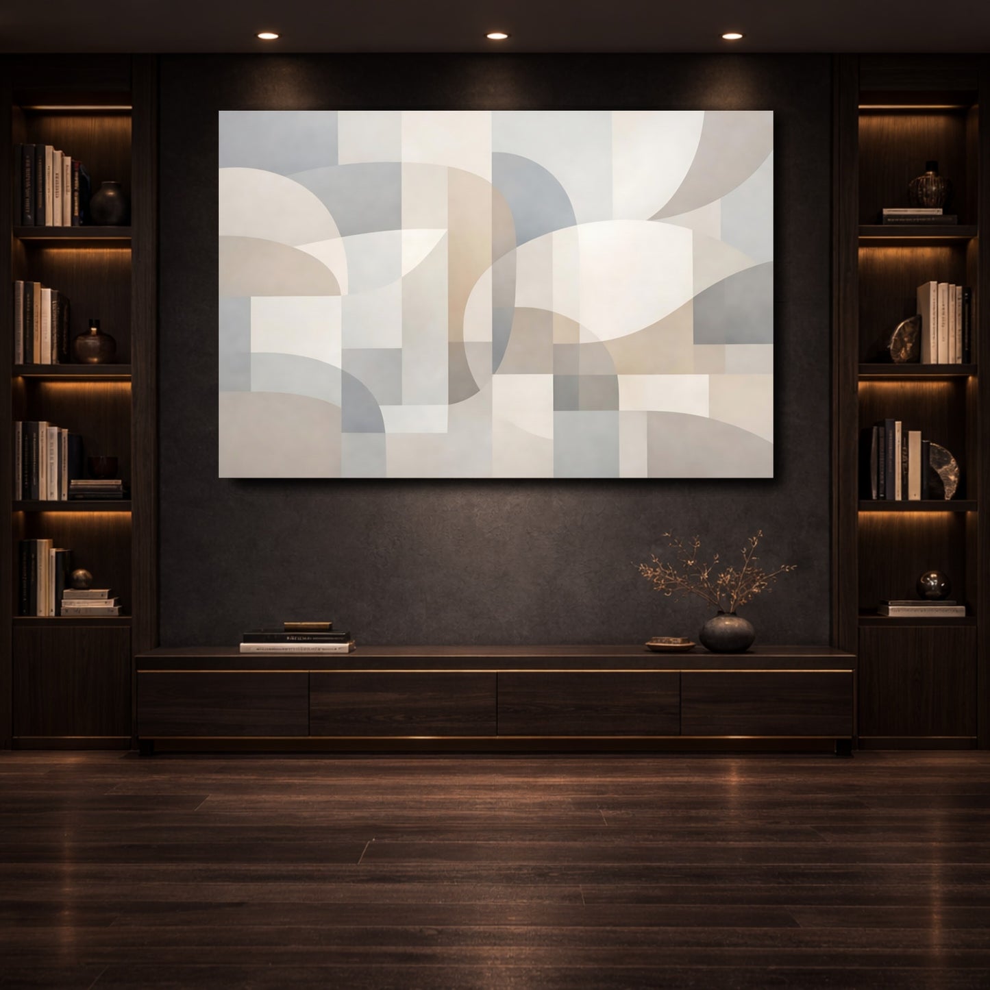 Mockup 3. Abstract Geometric Shapes Neutral Geometric shown as stretched canvas wall art