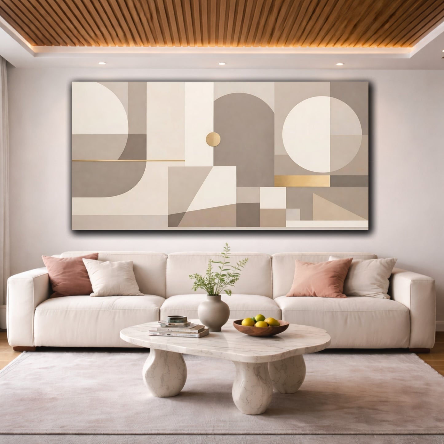 Mockup 3. Abstract Geometric Shapes Neutral Geometric shown as stretched canvas wall art