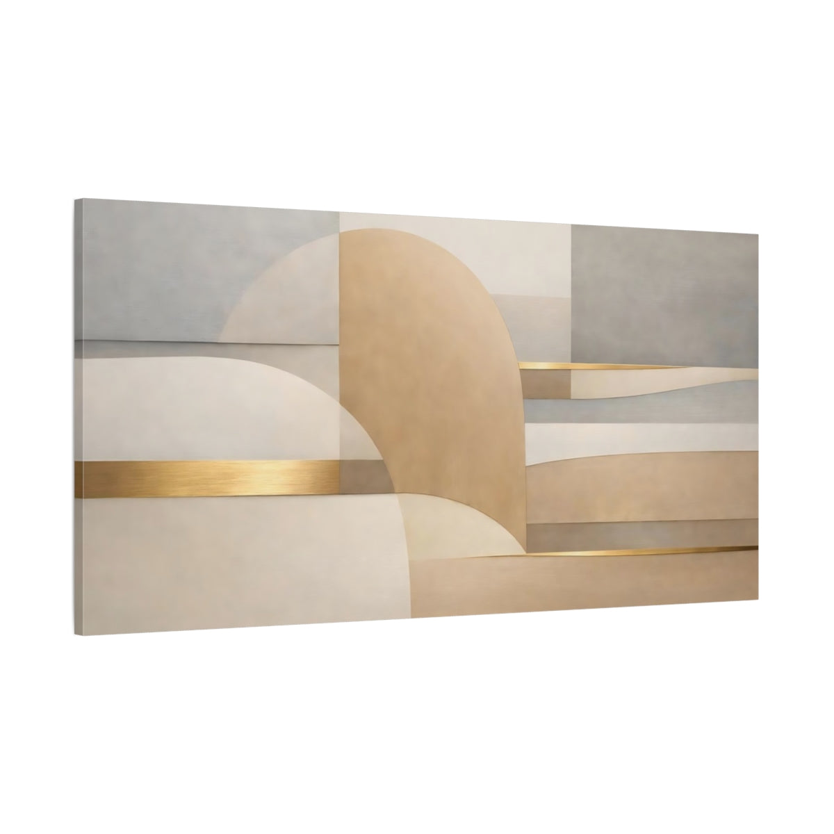 Main Mockup. Abstract Geometric Shapes Neutral Gold Abstract shown as stretched canvas wall art