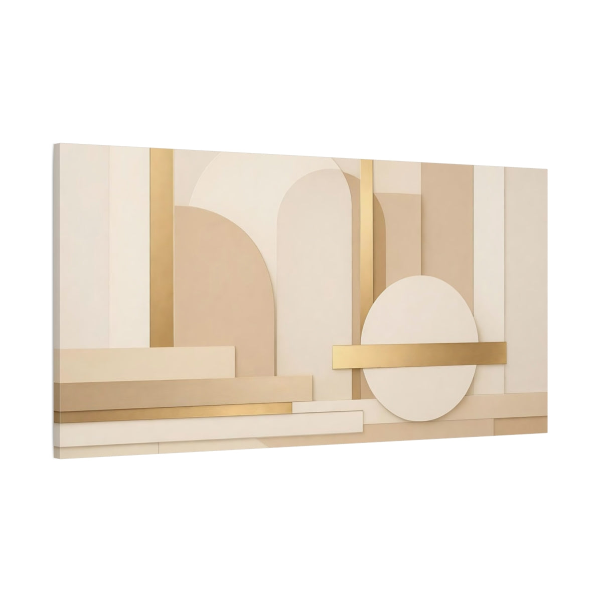 Main Mockup. Abstract Geometric Shapes Neutral Gold Abstract shown as stretched canvas wall art