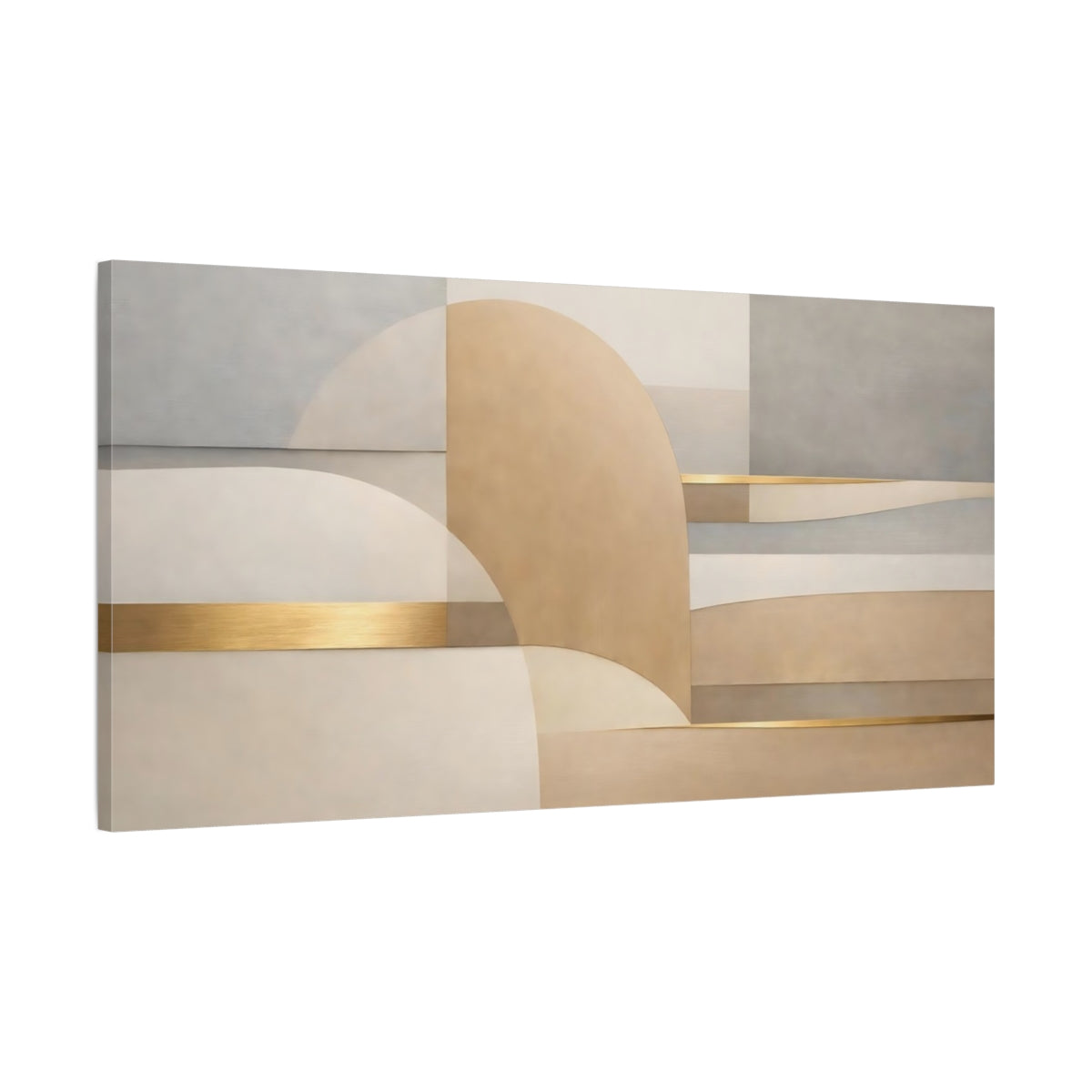 Side Mockup 1. Abstract Geometric Shapes Neutral Gold Abstract shown as stretched canvas wall art