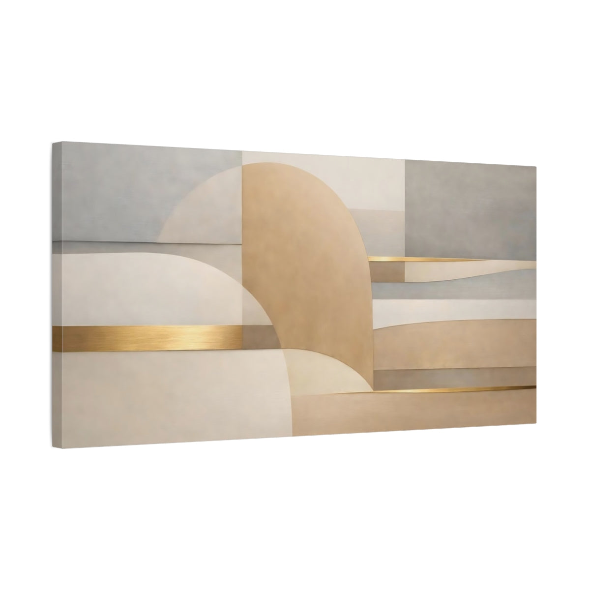 Side Mockup 2. Abstract Geometric Shapes Neutral Gold Abstract shown as stretched canvas wall art